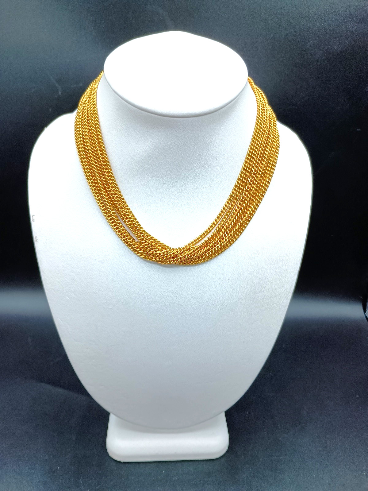 Vintage Gold Tone Collar Necklace Multi Strand Mesh Chain Choker 17″