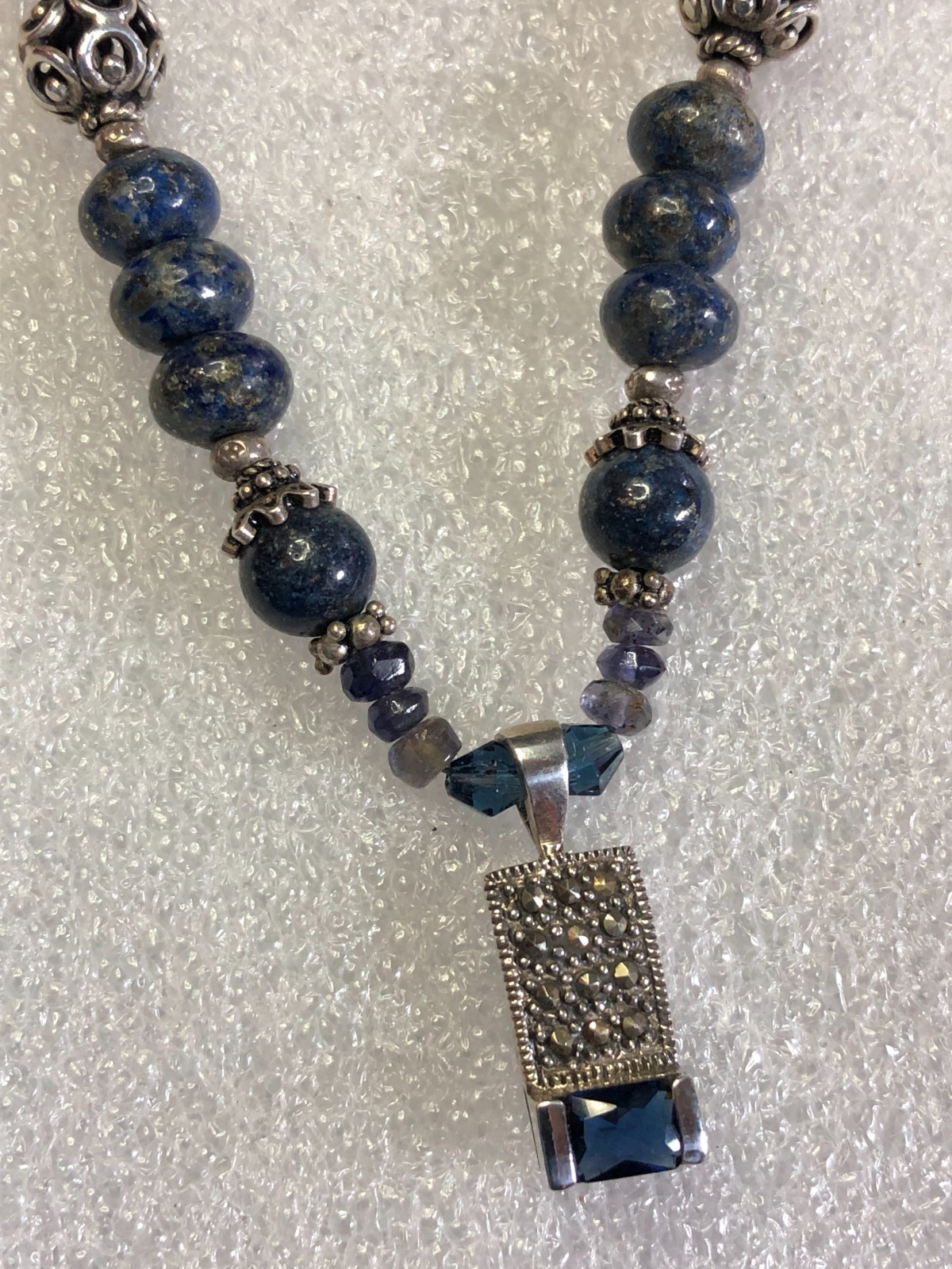 Vintage Sterling Silver Lapis Bead Necklace Boho Natural Blue Gemstones 19″ 6060