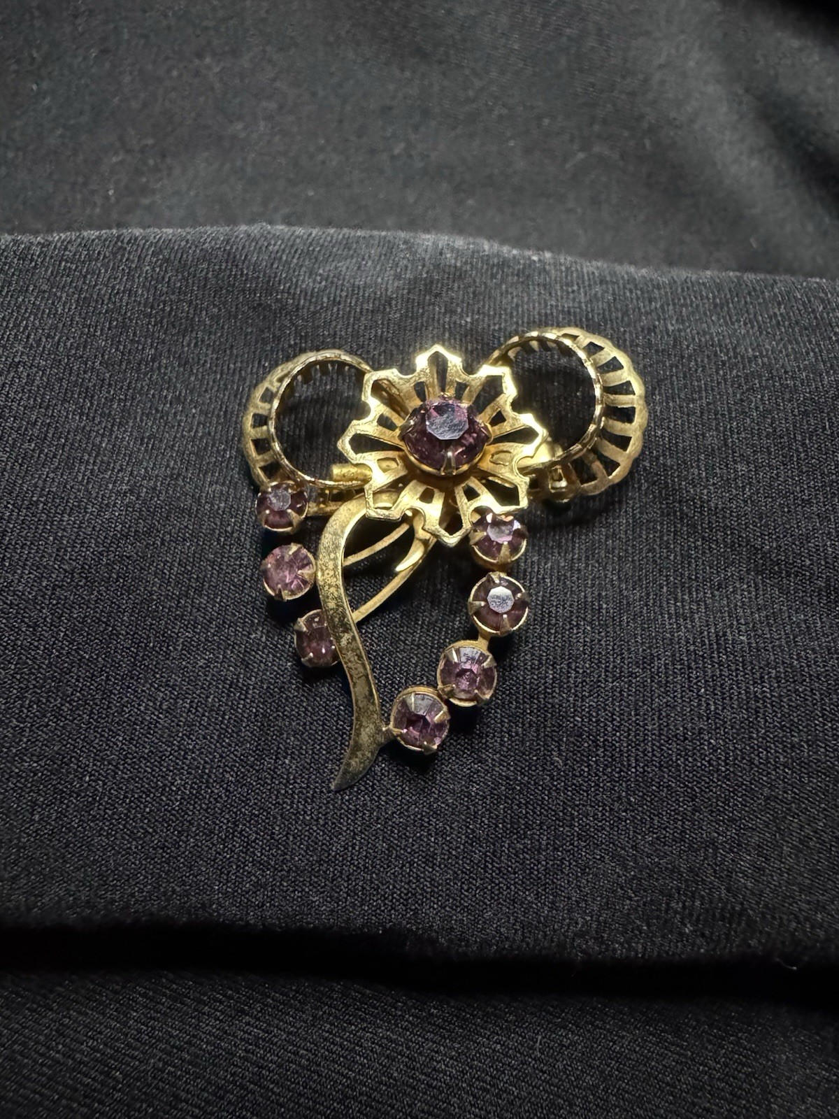 4 Vintage Brooches Gold & Silver Tone w/ Multicolor Stones, Unsigned