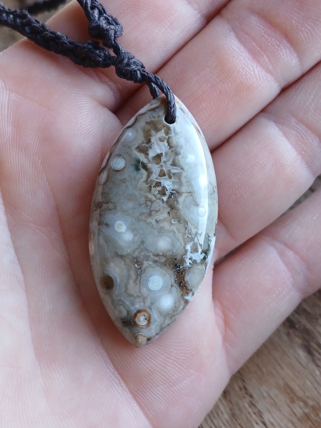 Ocean Jasper Pendant Necklace Hemp Cord Hippie Boho Layering Rock Stone