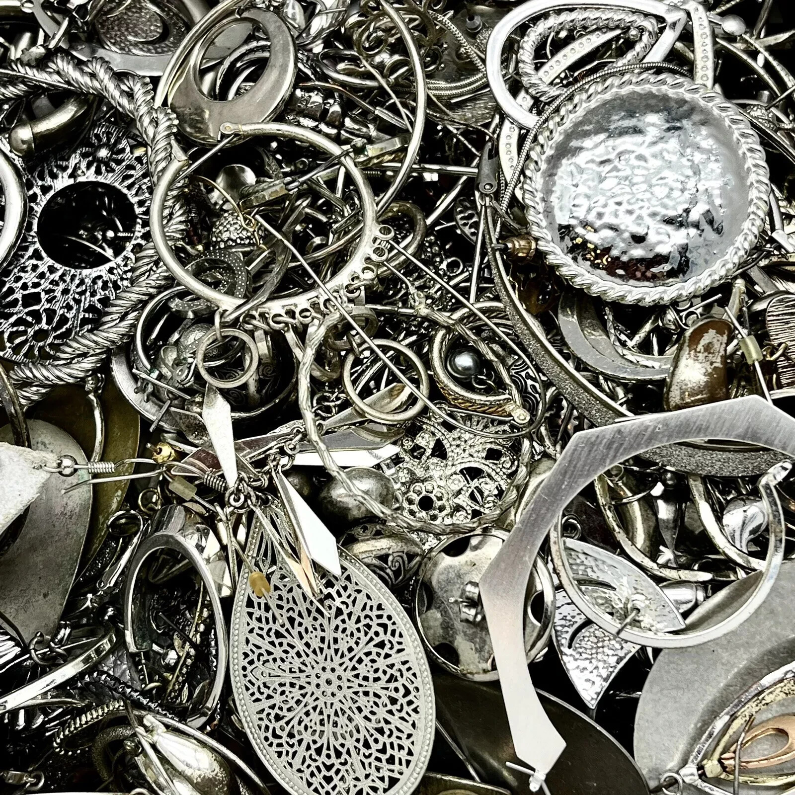 1 Pound “SILVERTONE” Jewelry – Bulk Scrap pieces-lot#10A5