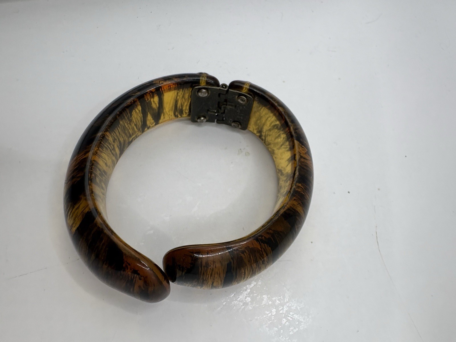 Rutilated Amber Resin Hinged Bypass Cuff Bracelet 6-6.5”