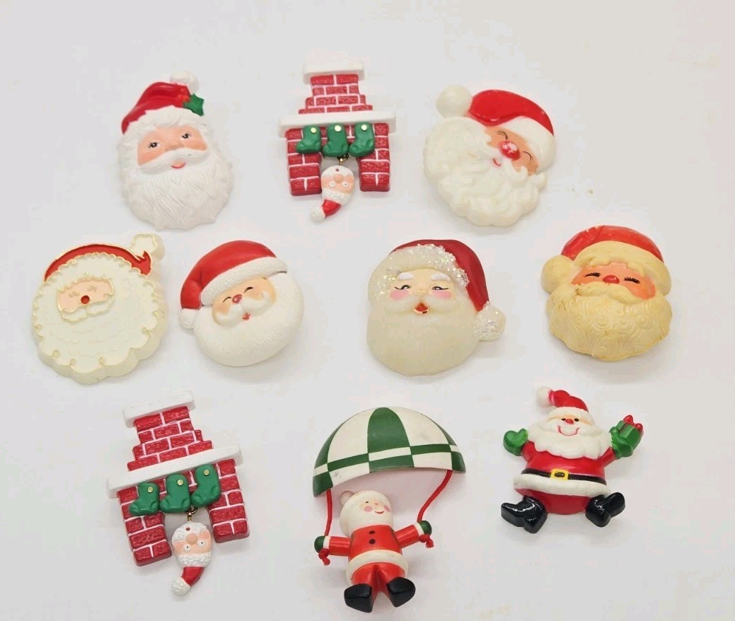 Christmas Brooch Lot Vintage to Now 10 pc Santa Clause Avon Fun World Hallmark