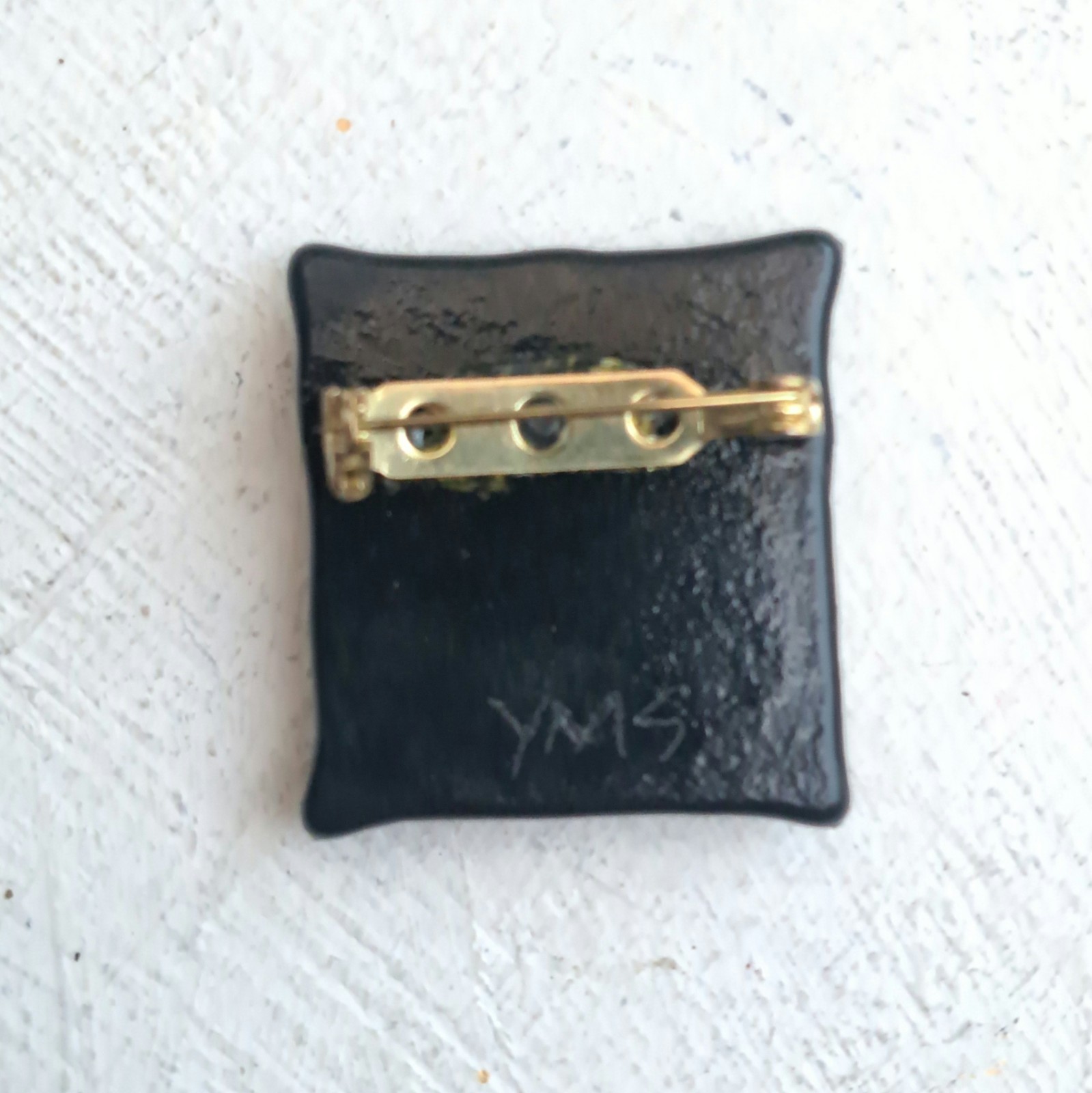 Vintage Handmade Dichroic Brooch—Nature Scene—Red Goldtone and Iridescent Green