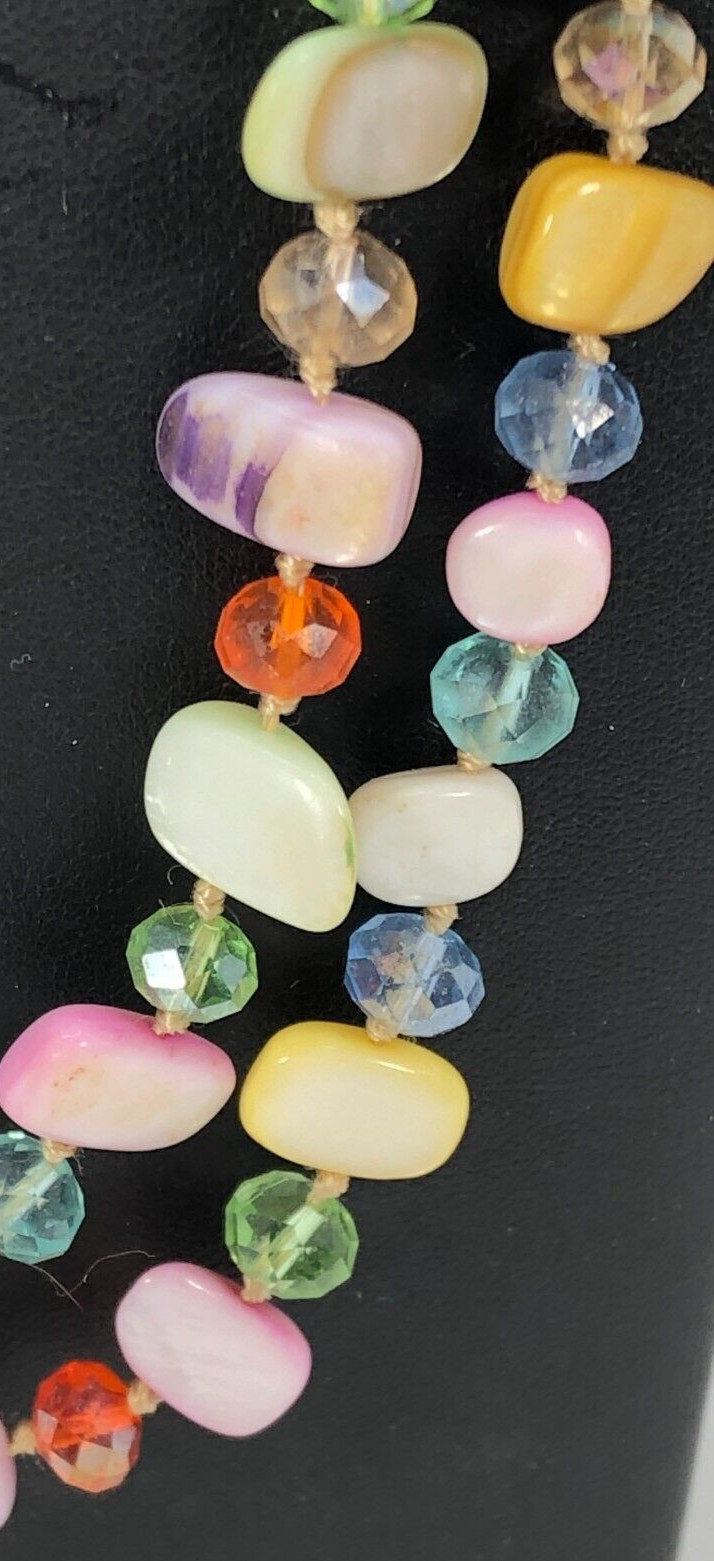 VTG Pastel Colored Shell & Faceted Bead Extra Long Necklace Spring EasterJewelry