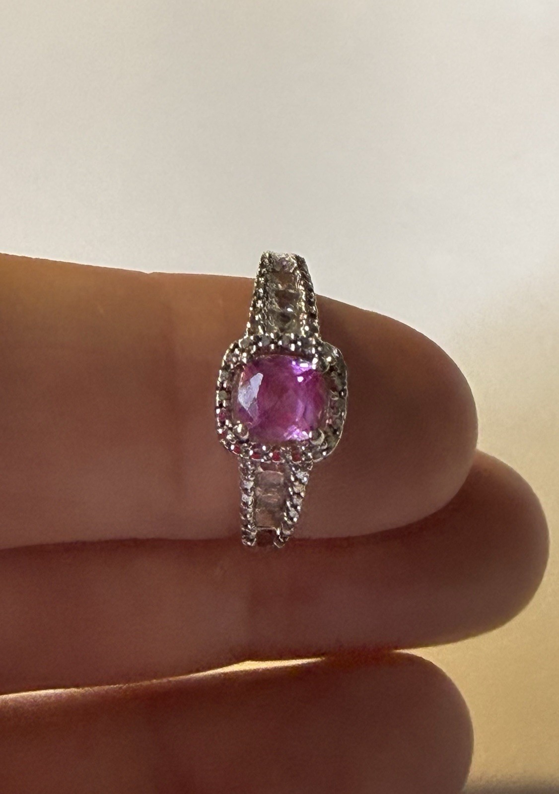 VINTAGE E.S. FEINSTEIN Ring Sz 7 with Dark Pink Stone STERLING SILVER 925