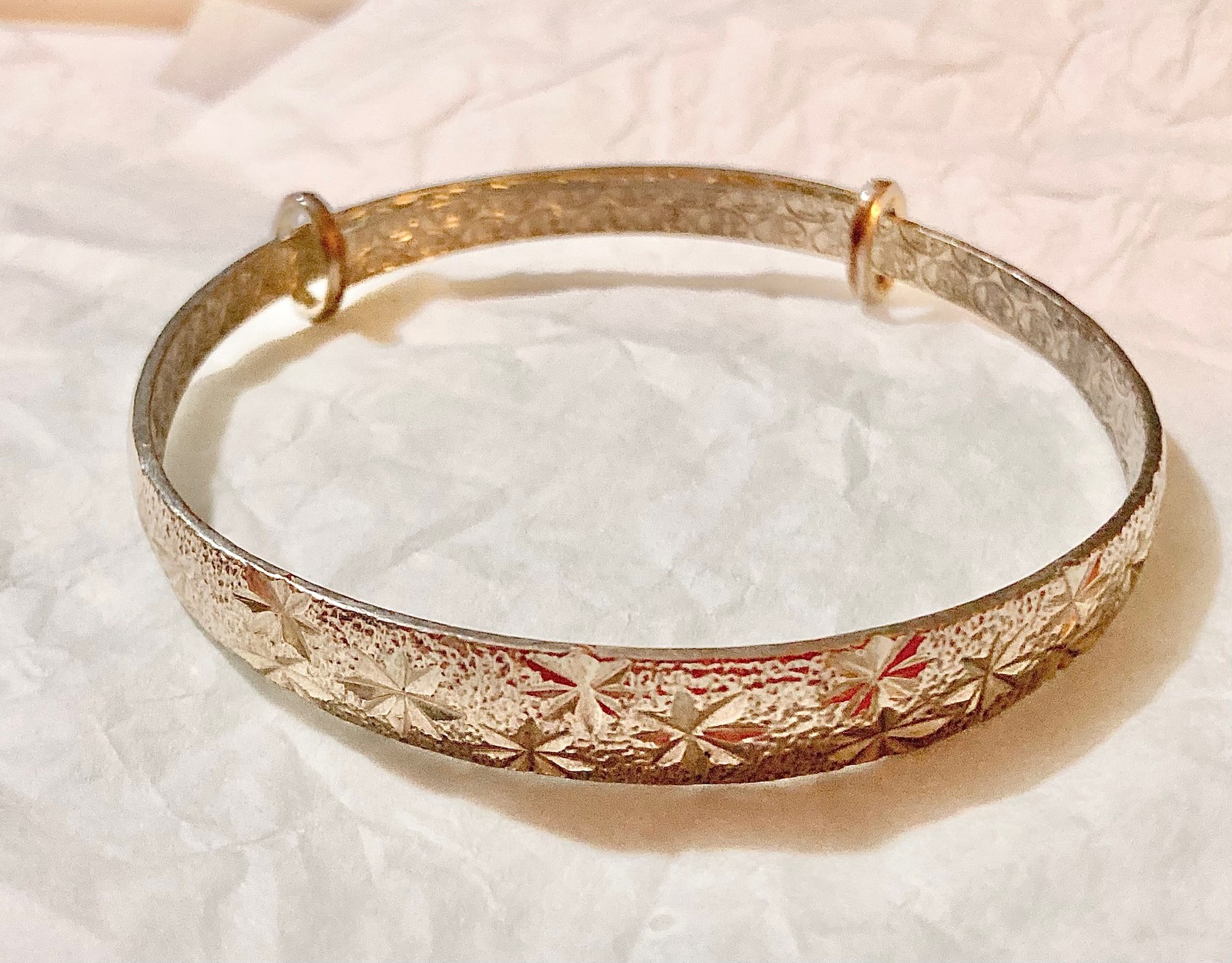 Sterling Silver Starburst Bangle Bracelet Vtg Mid Century Modern Adjustable