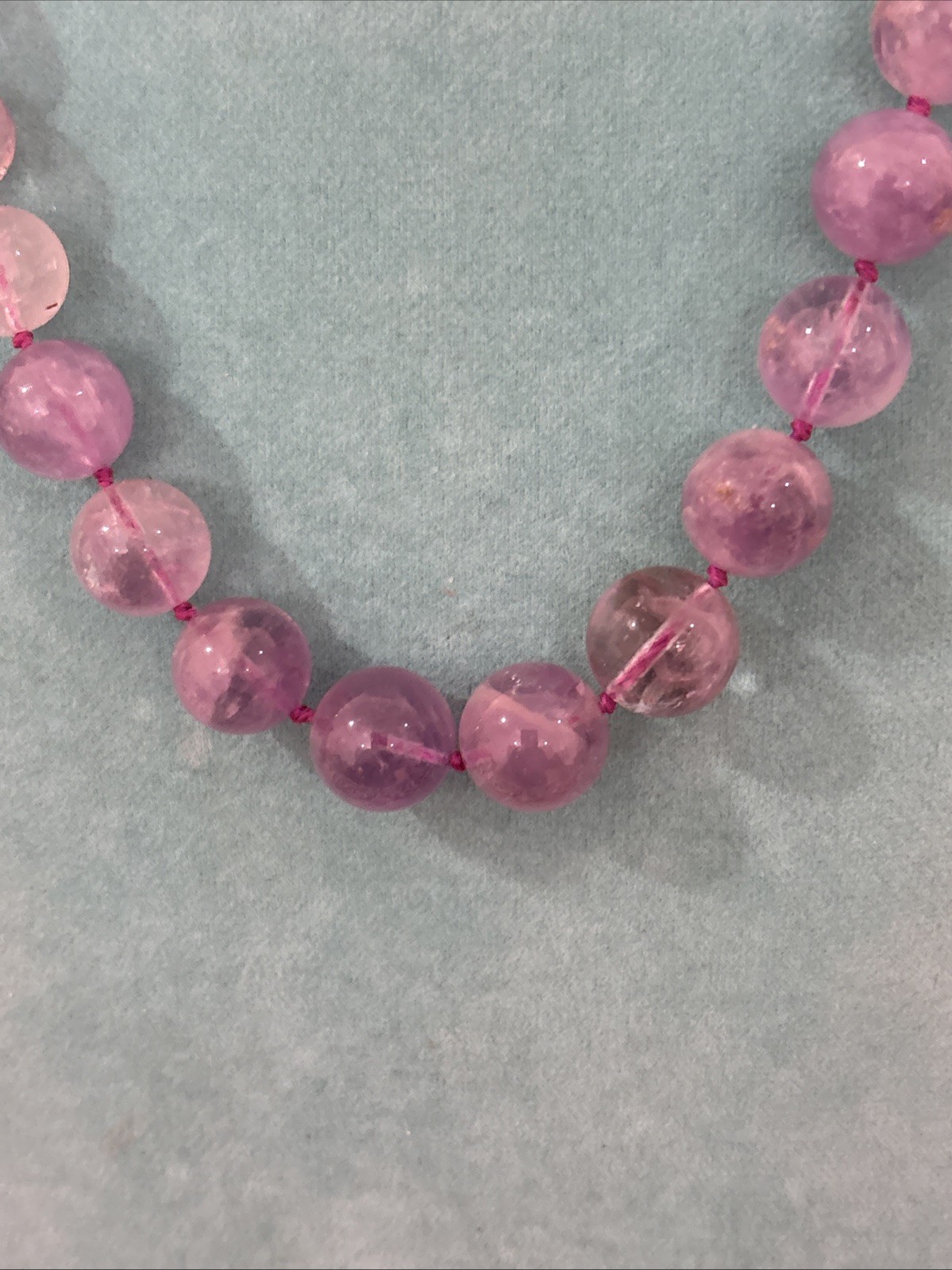 Vintage Chinese Export Sterling Silver Clasp Hand Knotted Amethyst Necklace 20″