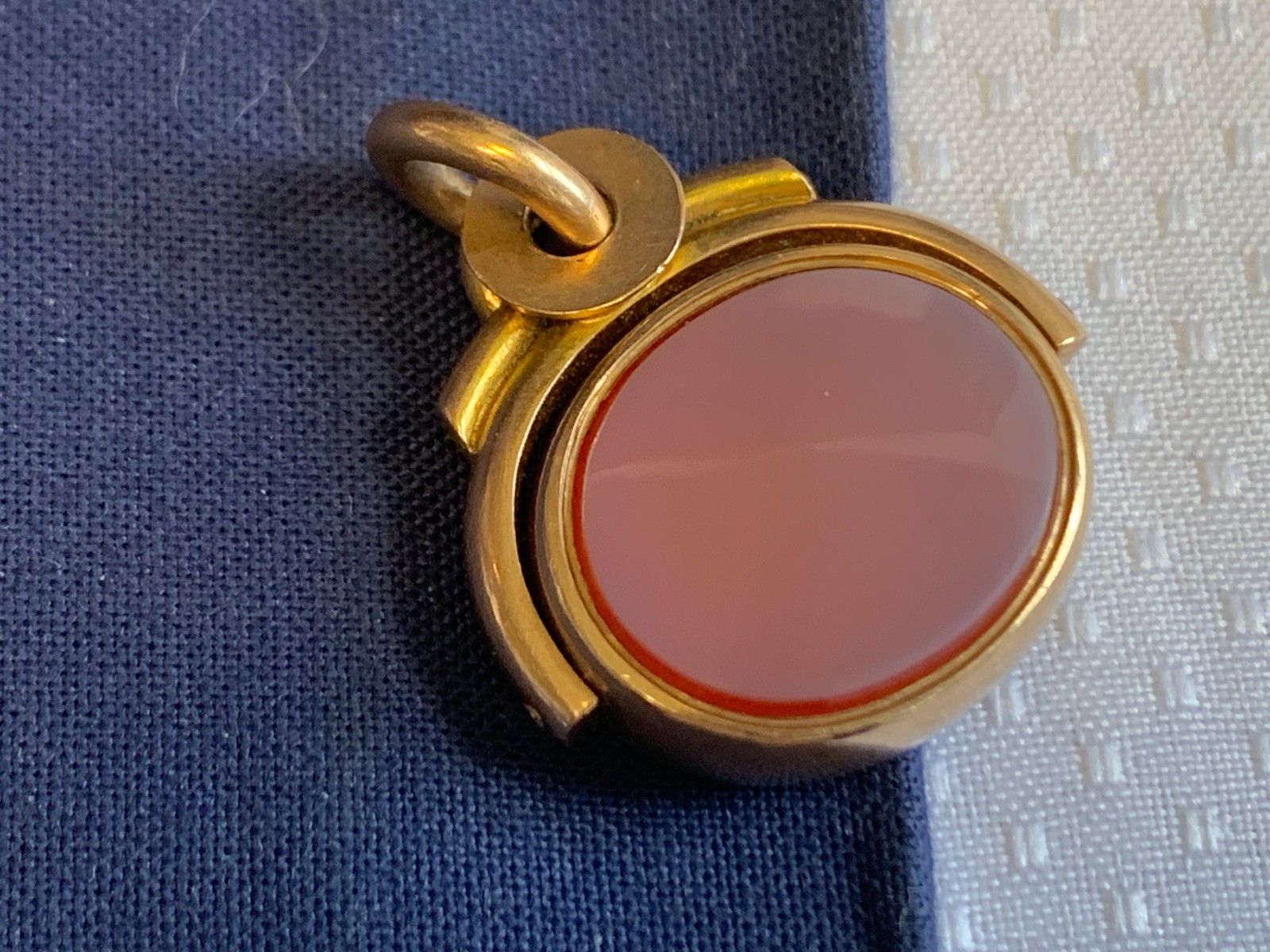 Antiq Yellow Gold Pocket Watch Fob Rotating Pendant Bloodstone Carnelian 10.19g