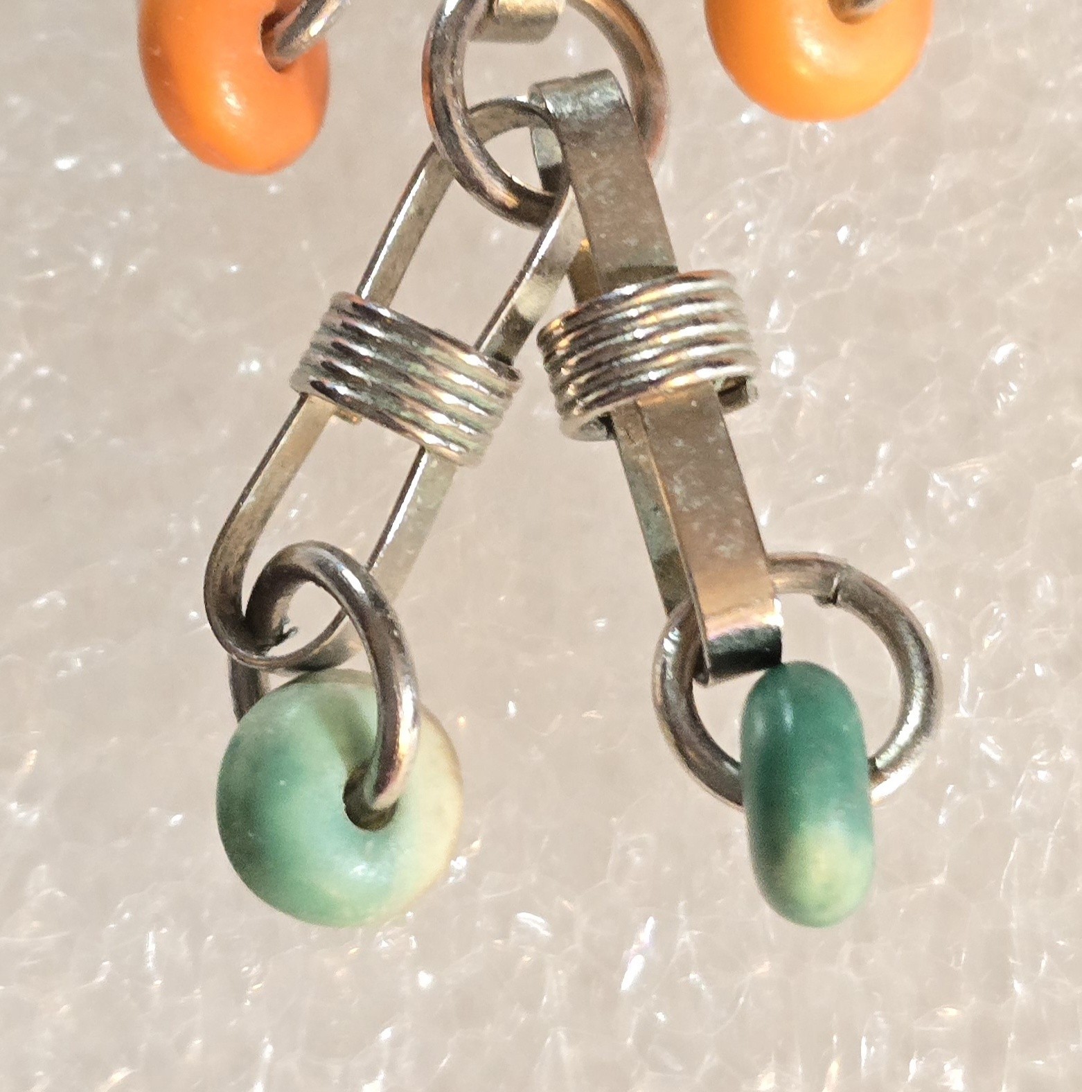 Vintage Pair Of Staggered Beads “Dancing” Dangle Drop Pierced Earrings