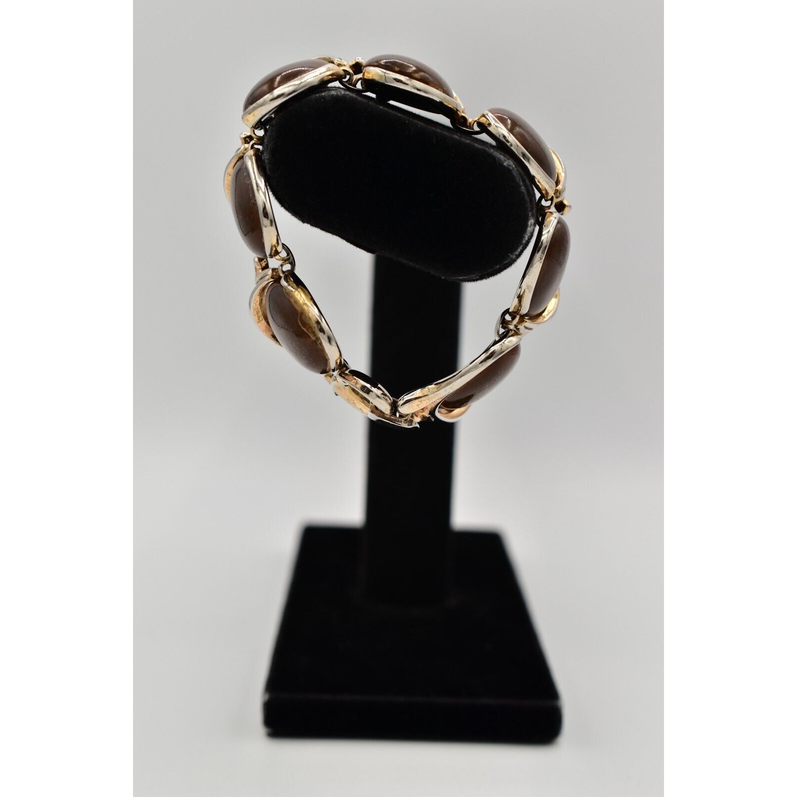 Trifari Vintage Bracelet Espresso Brown Beaded Thick Chunky Heavy Signed Bin7