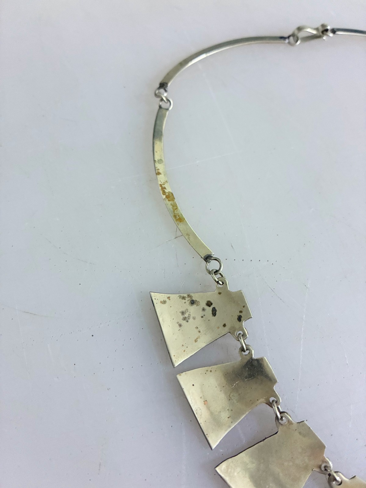 Vintage Alpaca Silver Necklace Choker Inlay Abalone Mexico Stamped 17″ Clasp