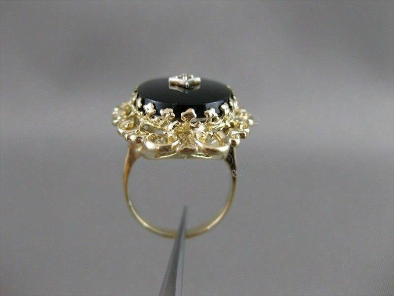 ANTIQUE VICTORIAN OLD MINE DIAMOND ONYX 14K Y GOLD FILIGREE COCKTAIL RING #20714