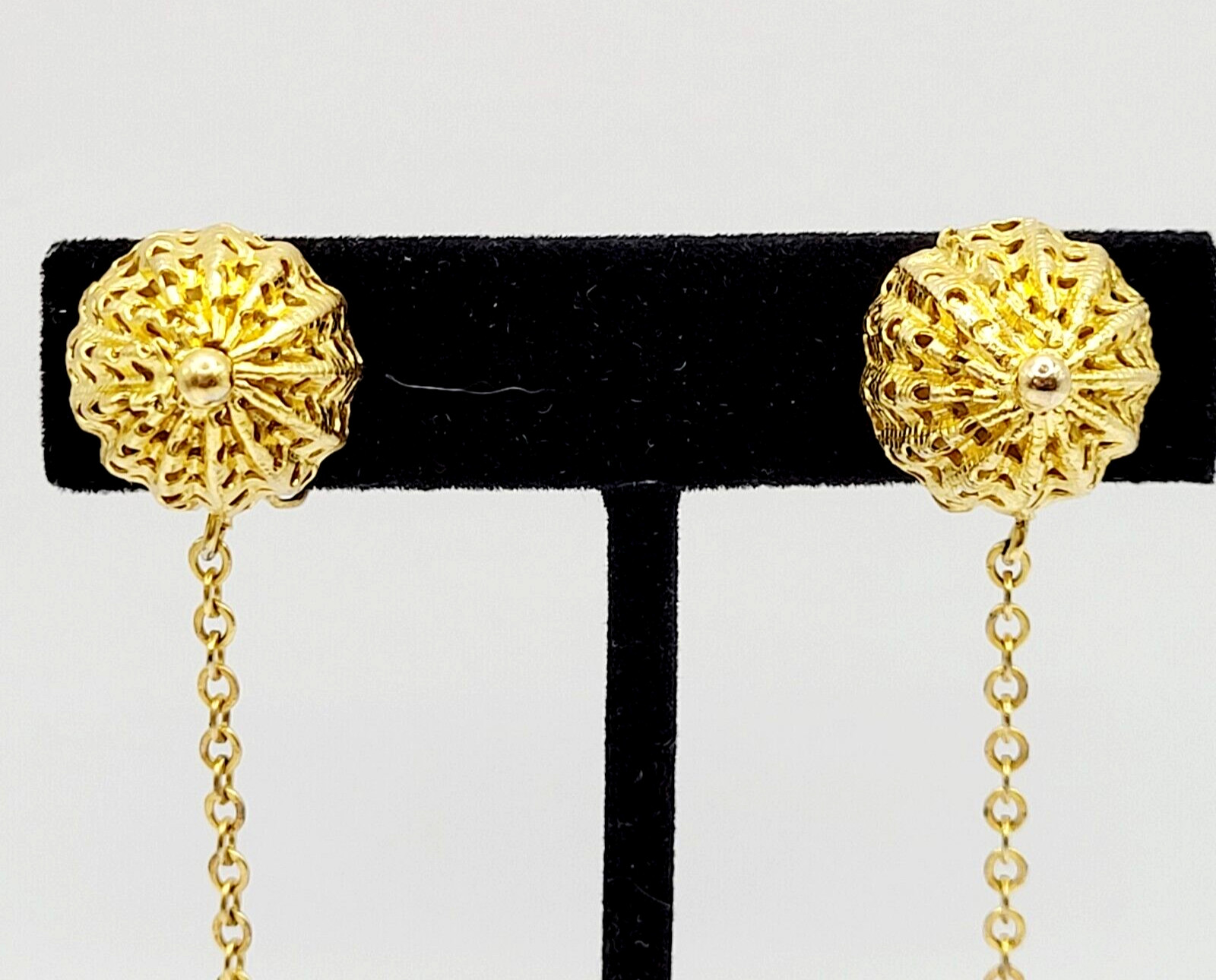 DeNicola Black Ball & Chain Long Drop Dangle Runway Gold Tone Clip On Earrings