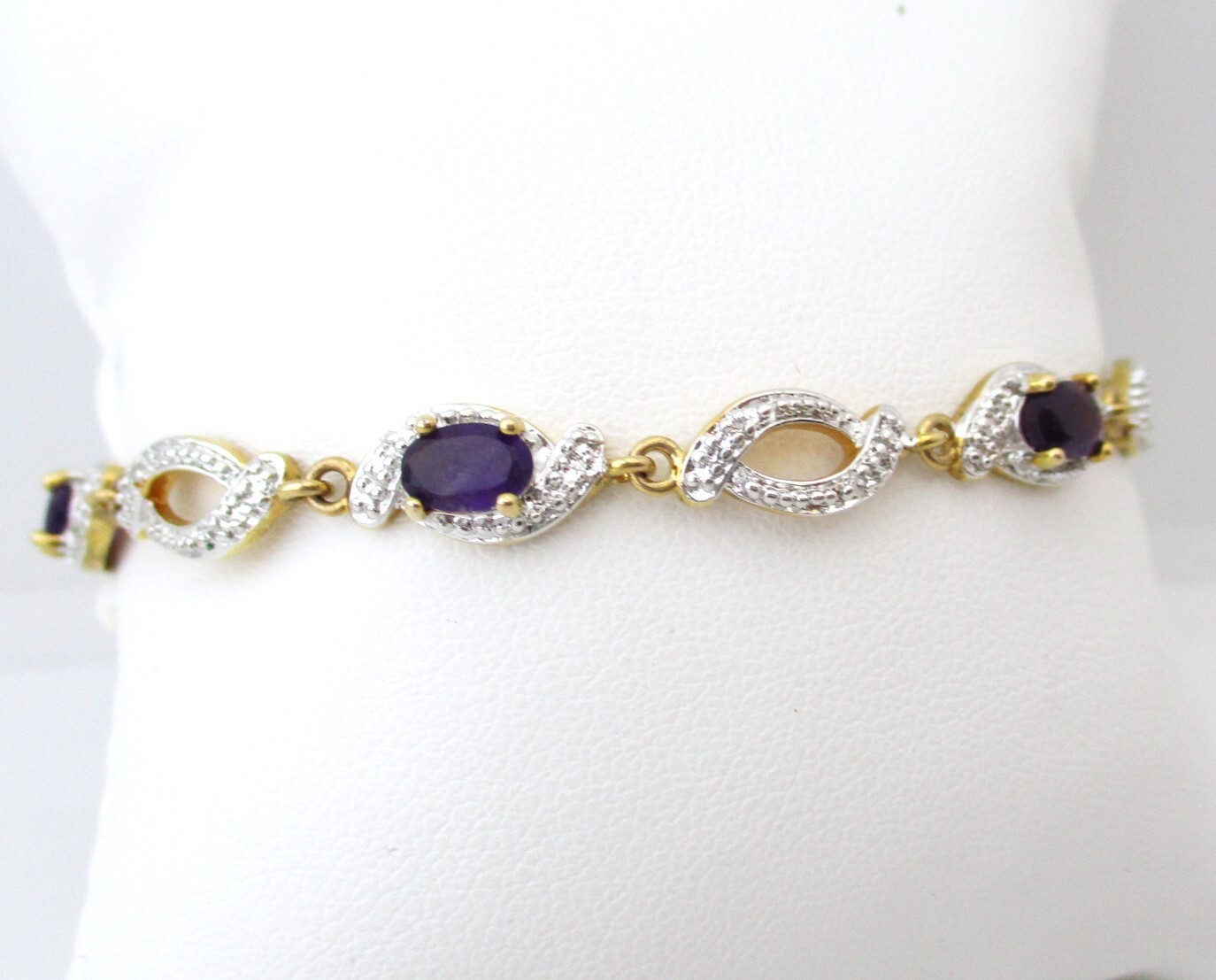 Vintage/Modern Silver & Gold Plated Bracelet Purple Gemstones 925 6211