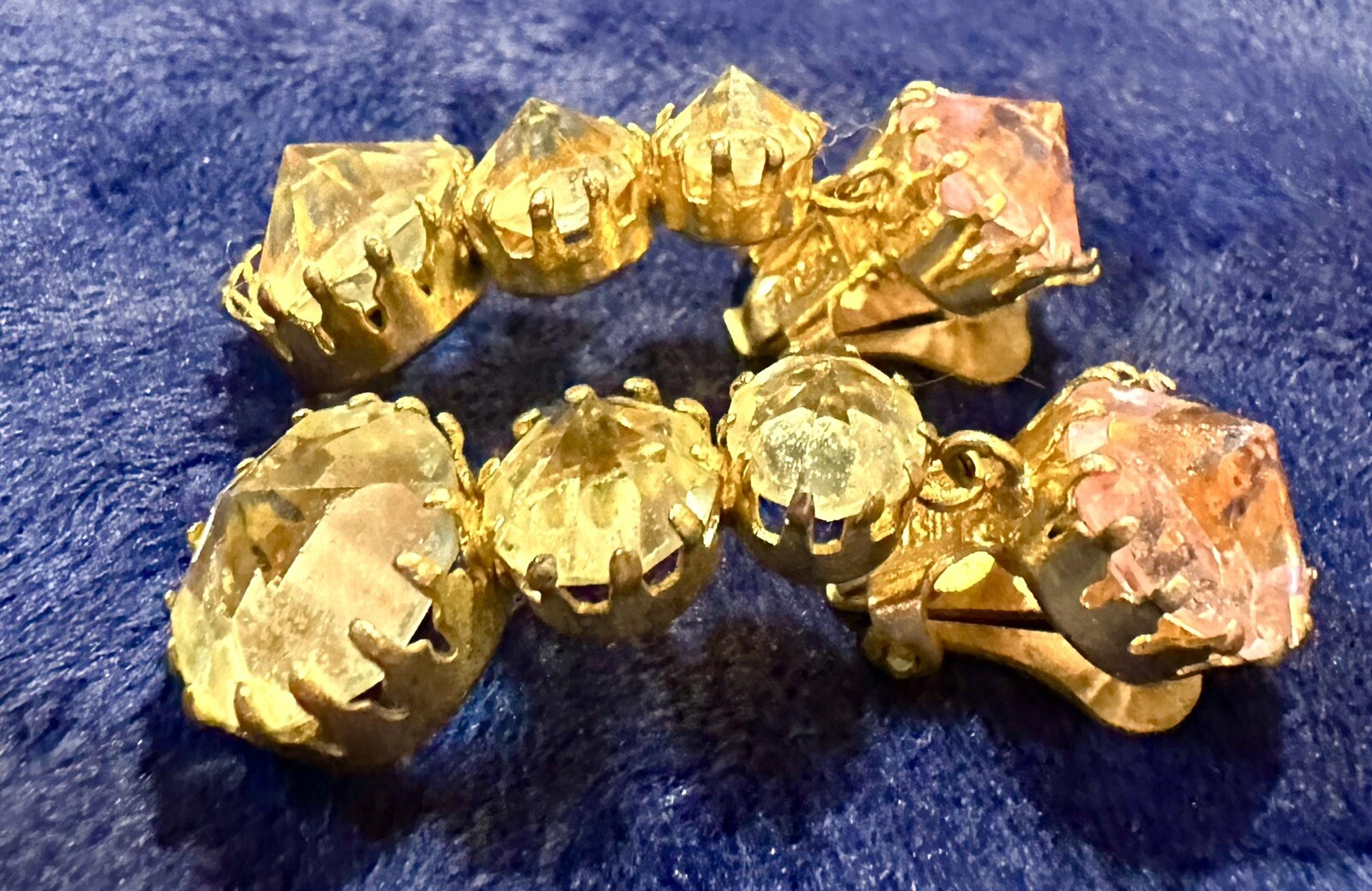Vintage Schreiner Muted Pink & Yellow Drop Teired Clip Earrings