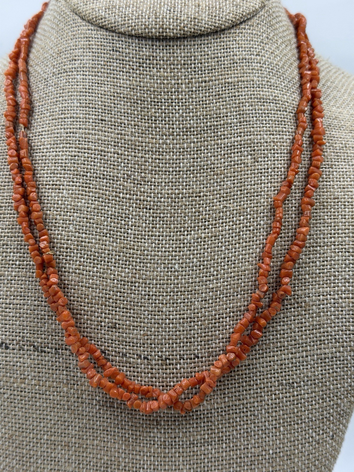 Vintage Necklace Coral Chip LIghtweight Antique No Clasp 40 inches