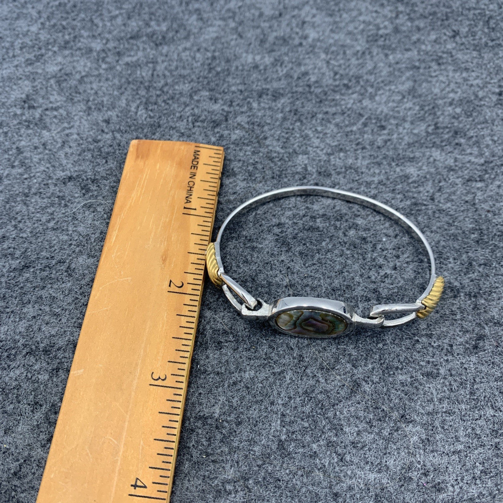 Vintage Avon Abalone Shell Oval Bracelet, Gold and Silver Two Tone Bangle