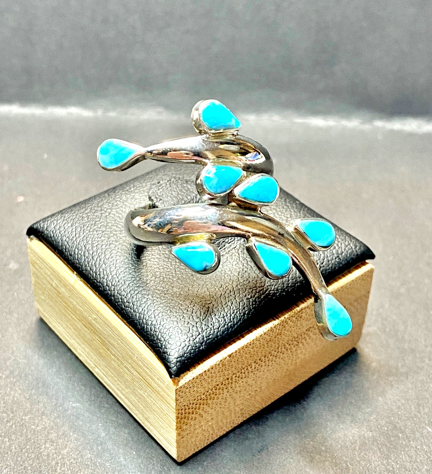 Vintage Sterling Silver Turquoise Dominique Dinouart Bypass Ring Size 8 1/2