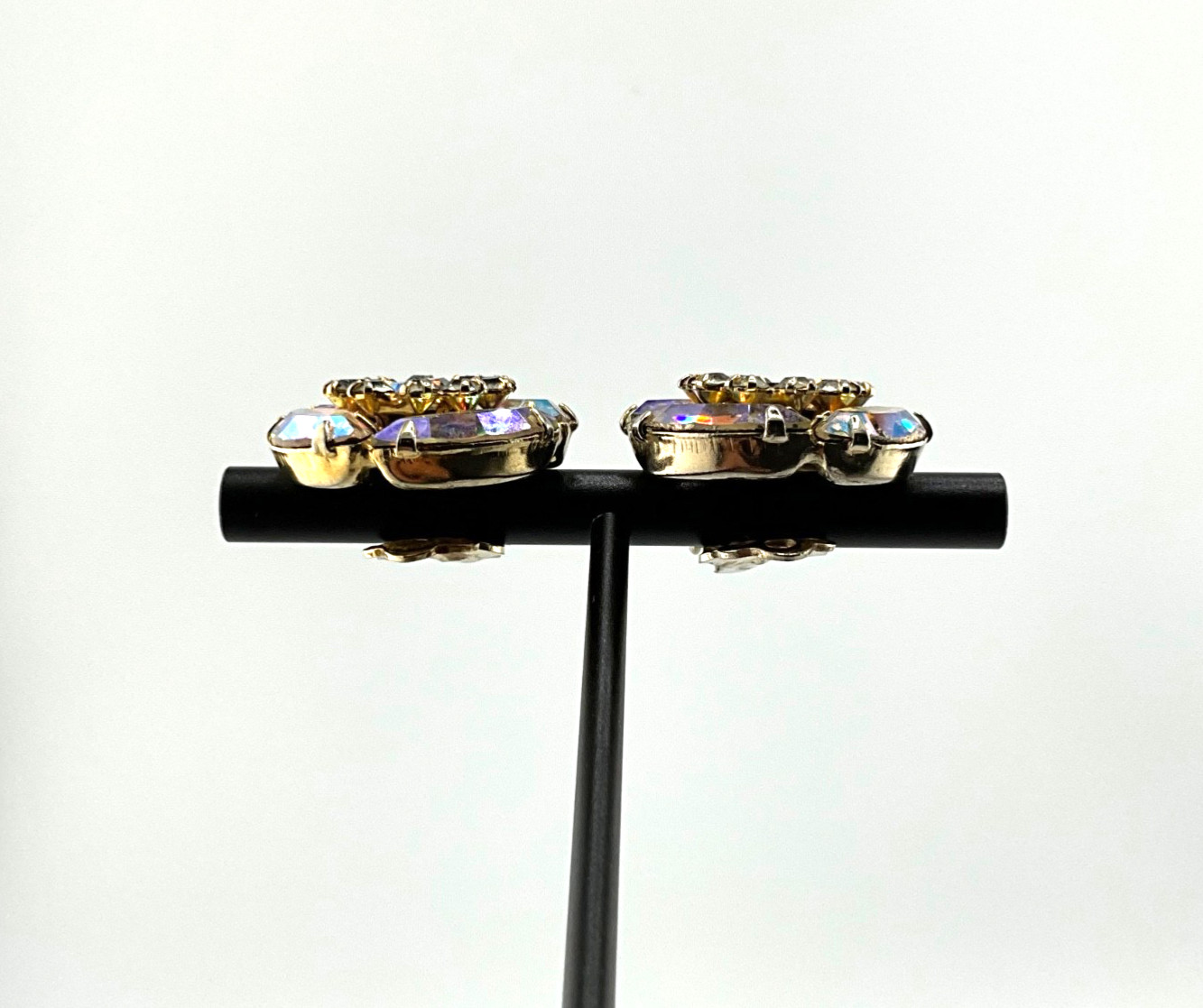 Vintage Aurora Borealis Crystal Earrings Mid Century Hollywood Regency Glam