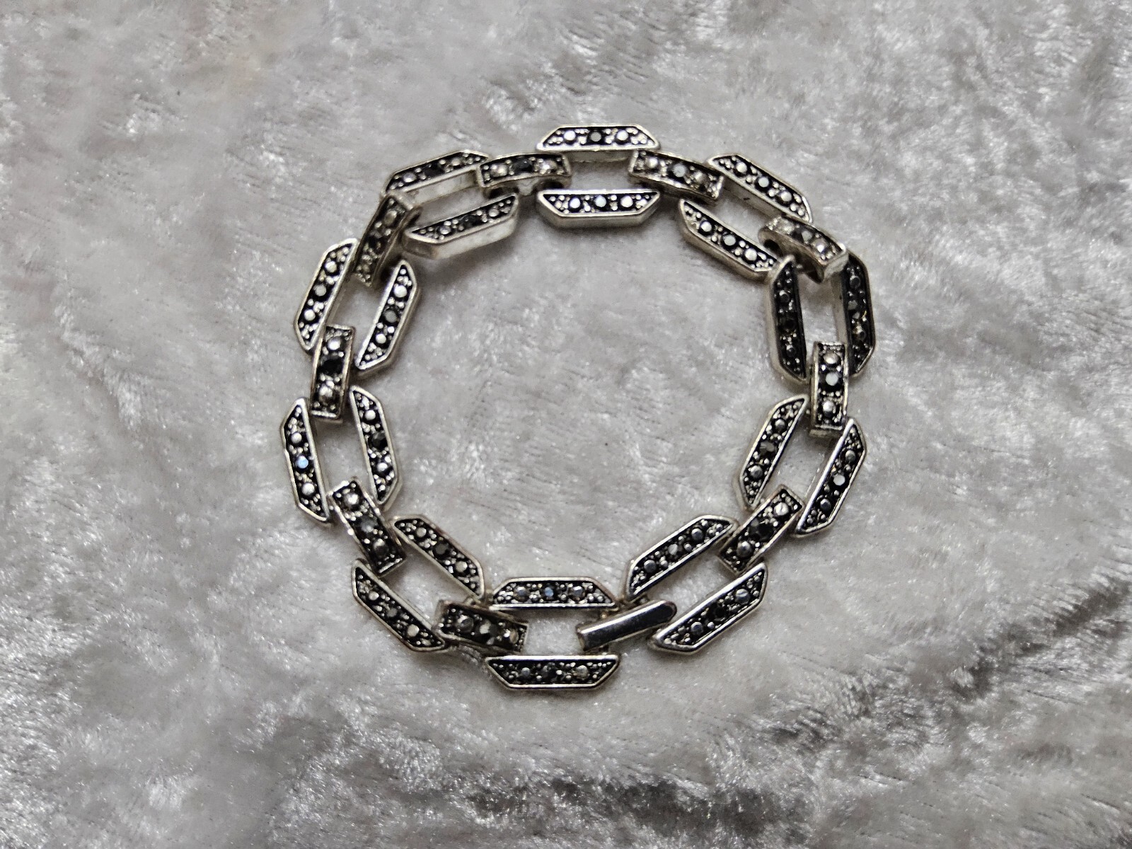 Vintage Marcasite Rhinestone Oval Link Flex Bracelet