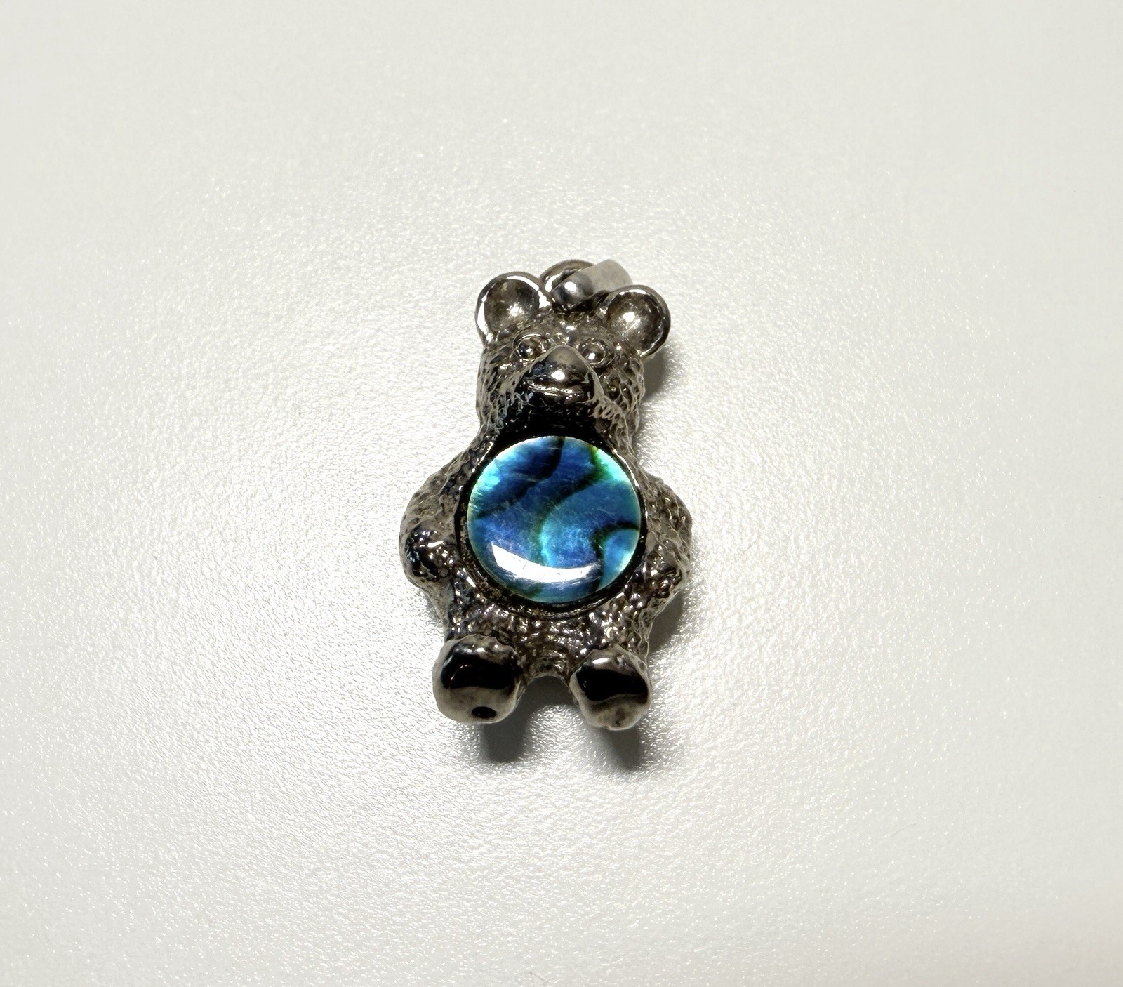 Vintage CHAN Bear Pendant Abalone Shell Paua Bear Charm Silver Tone