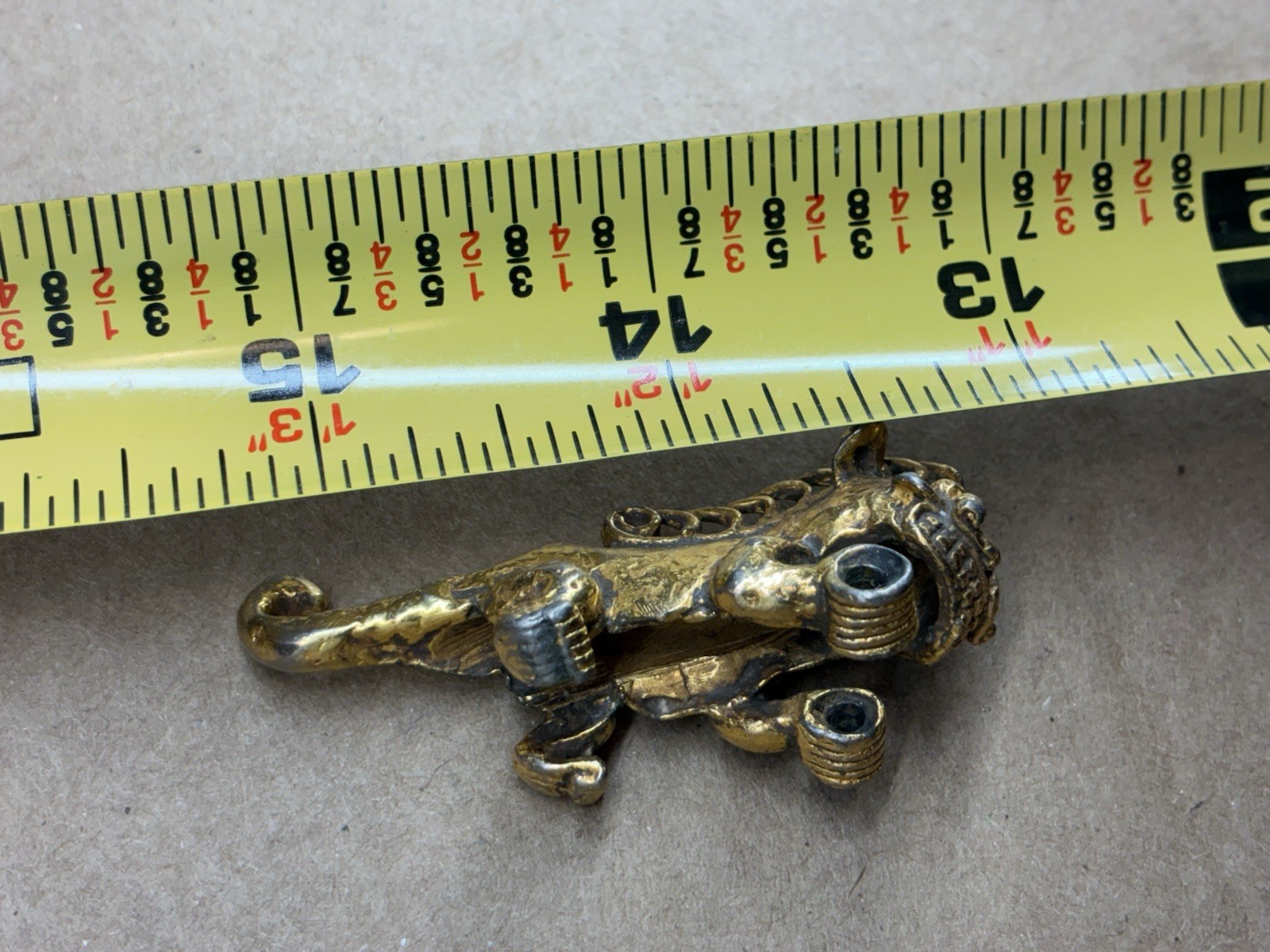 Vintage Signed Alva Studios tiger pendant Aztec Inspired Gold Tone Statement