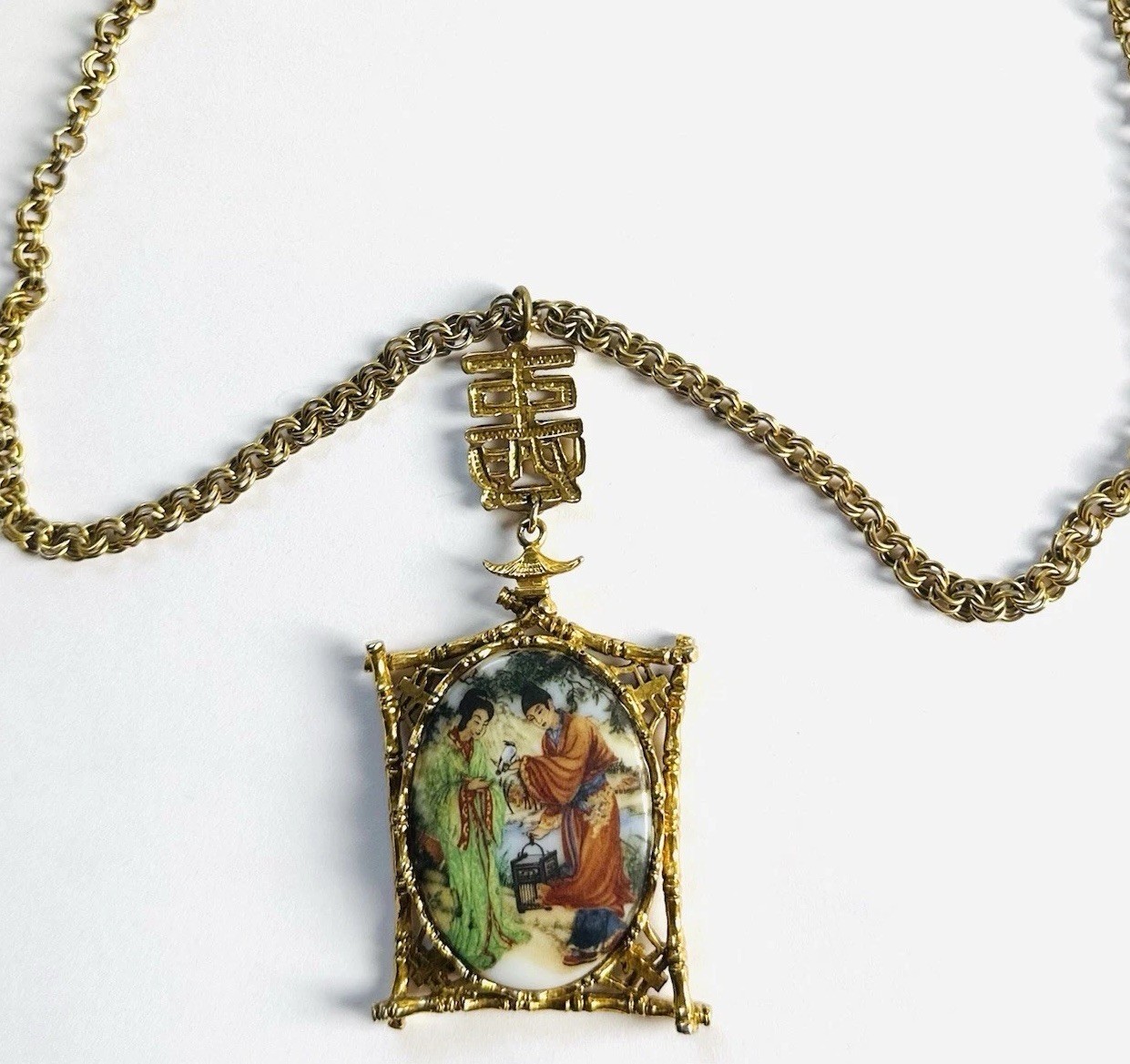 VTG Arthur Pepper ART Japanese Theme Porcelain Colorful Necklace Signed 20.5”