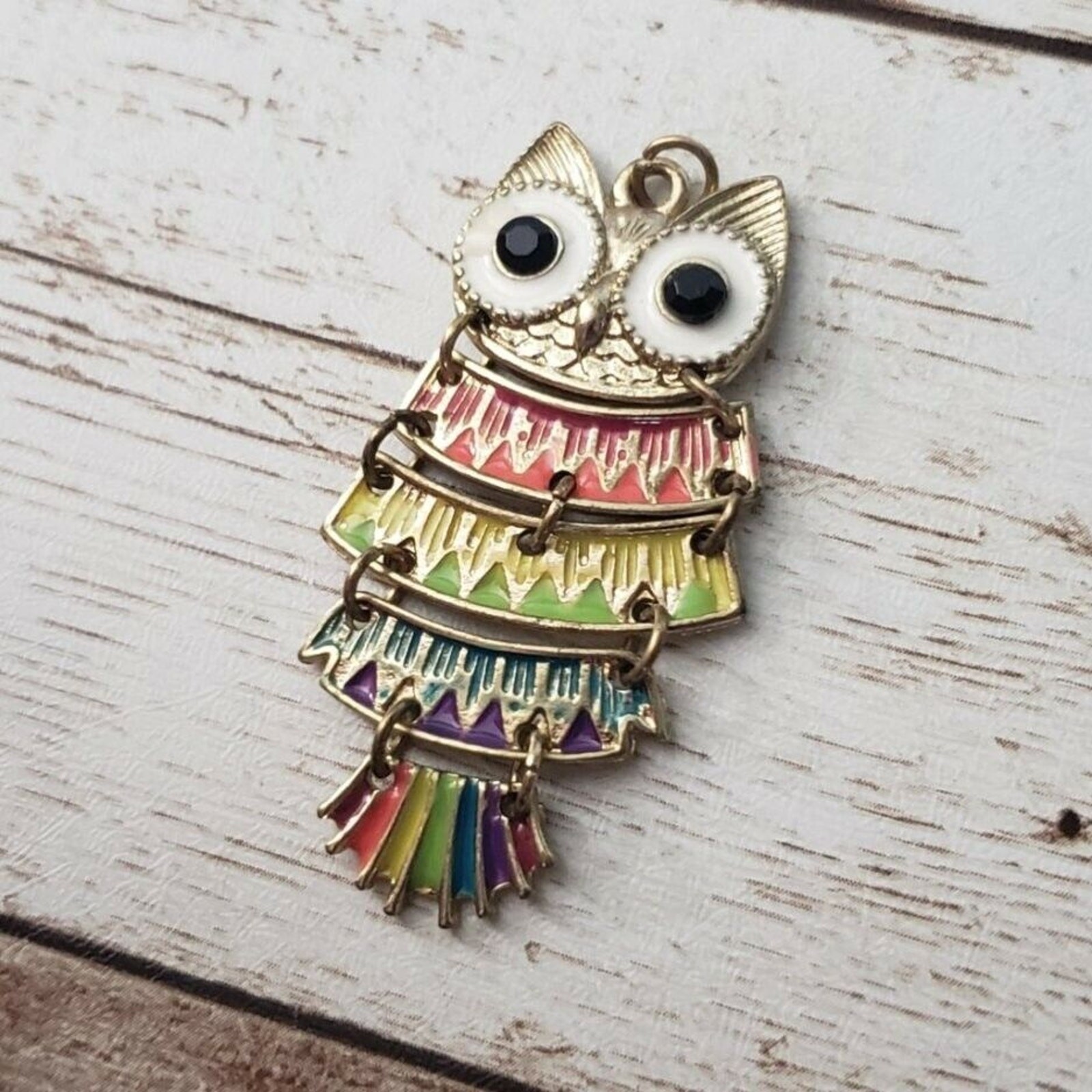 Vintage Pendant – Colorful Owl Dangle – No Chain Included