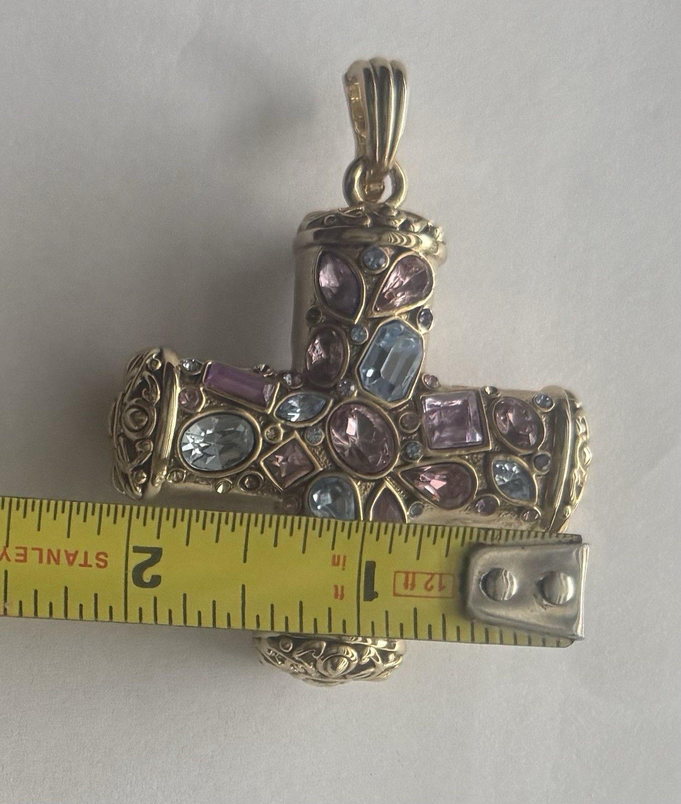 VTG Real Collectibles by Adrienne HSN Heavy 68g Pastel Crystal Byzantine Cross