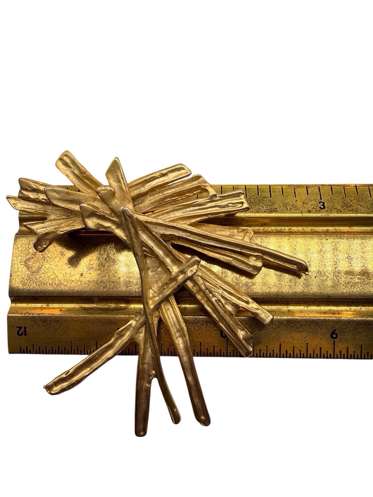 MCM Brutalist Brooch Haystack Matte Gold Tone Modernist Abstract Large VTG Pin 1