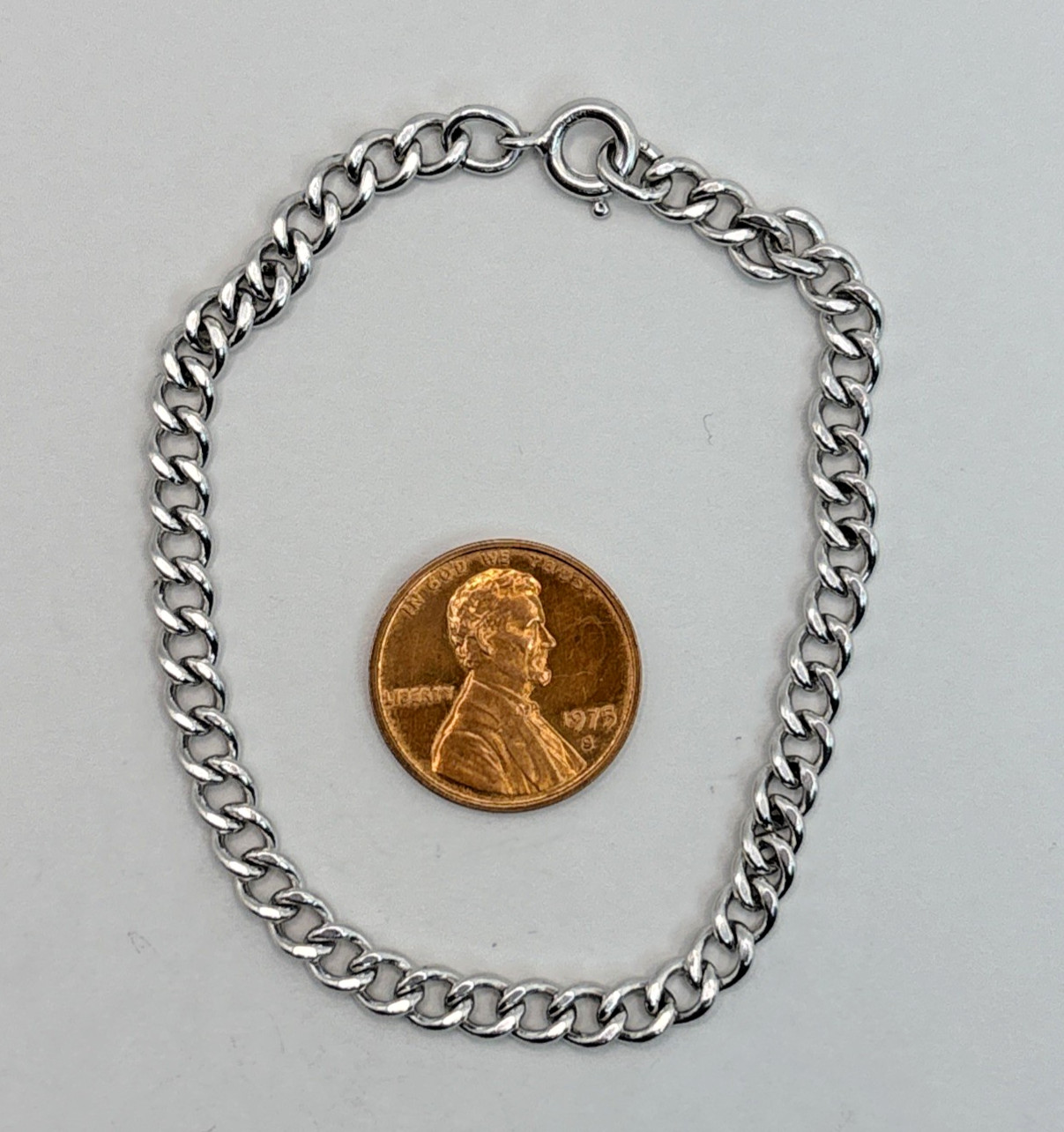 Vintage .925 Sterling Silver 4.5mm Link Chain 7.25″ Starter Charm Bracelet