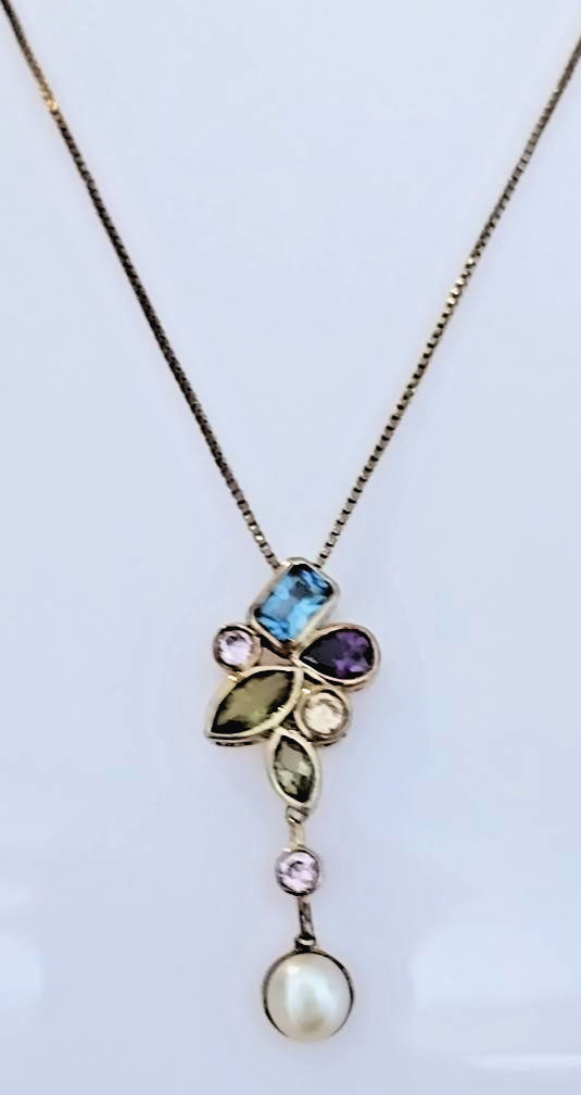 Vintage sterling multi gem necklace 20 inch stamped Italy