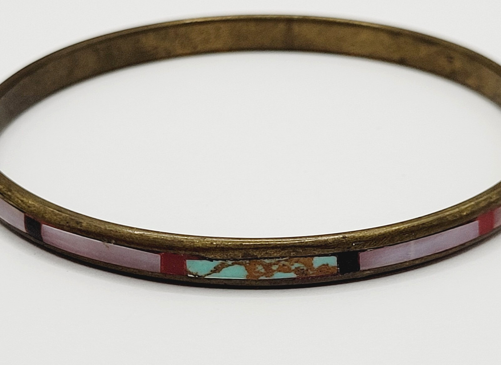 Handmade Southwestern Colorful Multi Stone Thin Inlay Vintage Bangle Bracelet