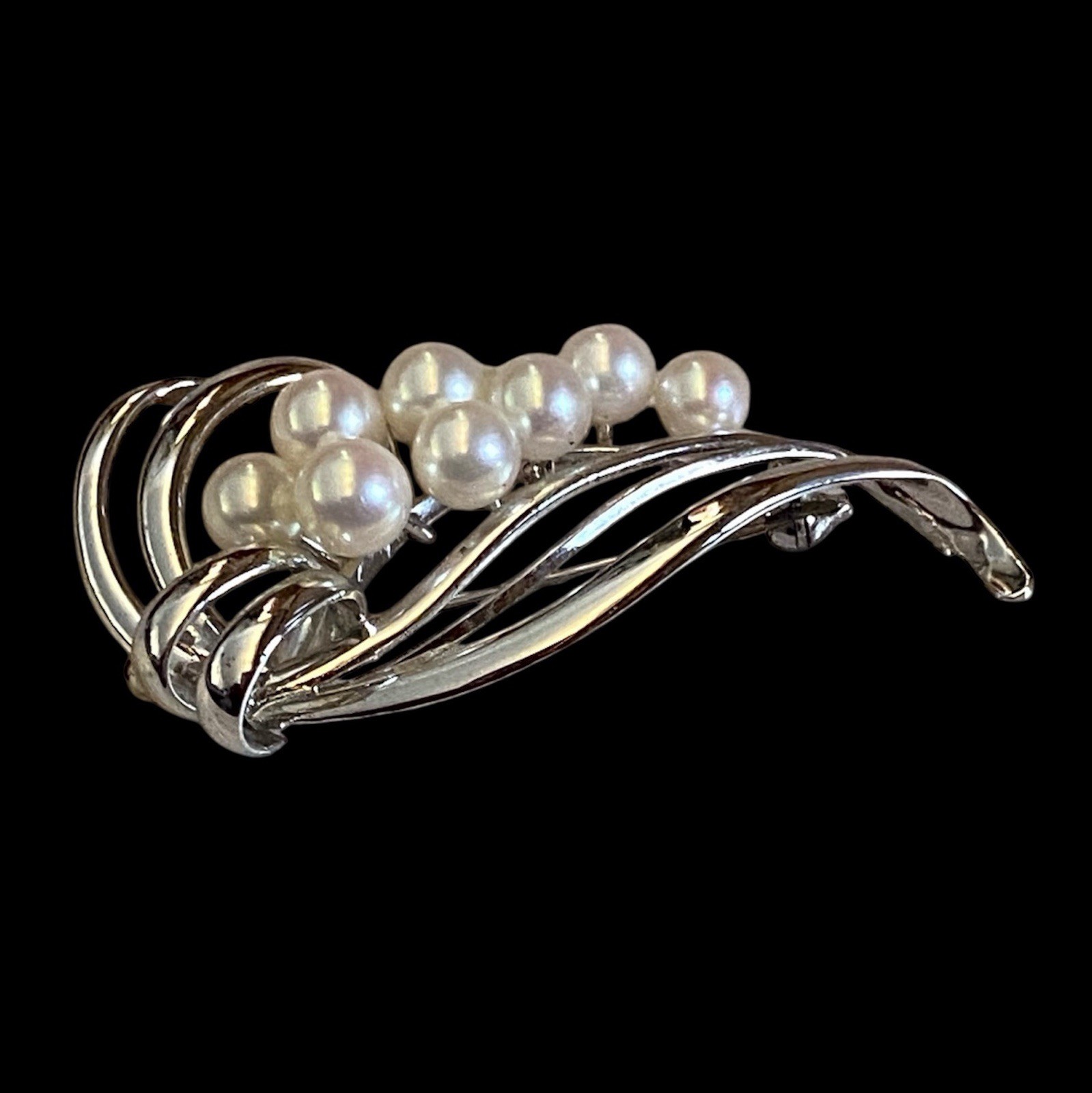 Mikimoto Akoya Pearls Sterling Silver Brooch 8Grams