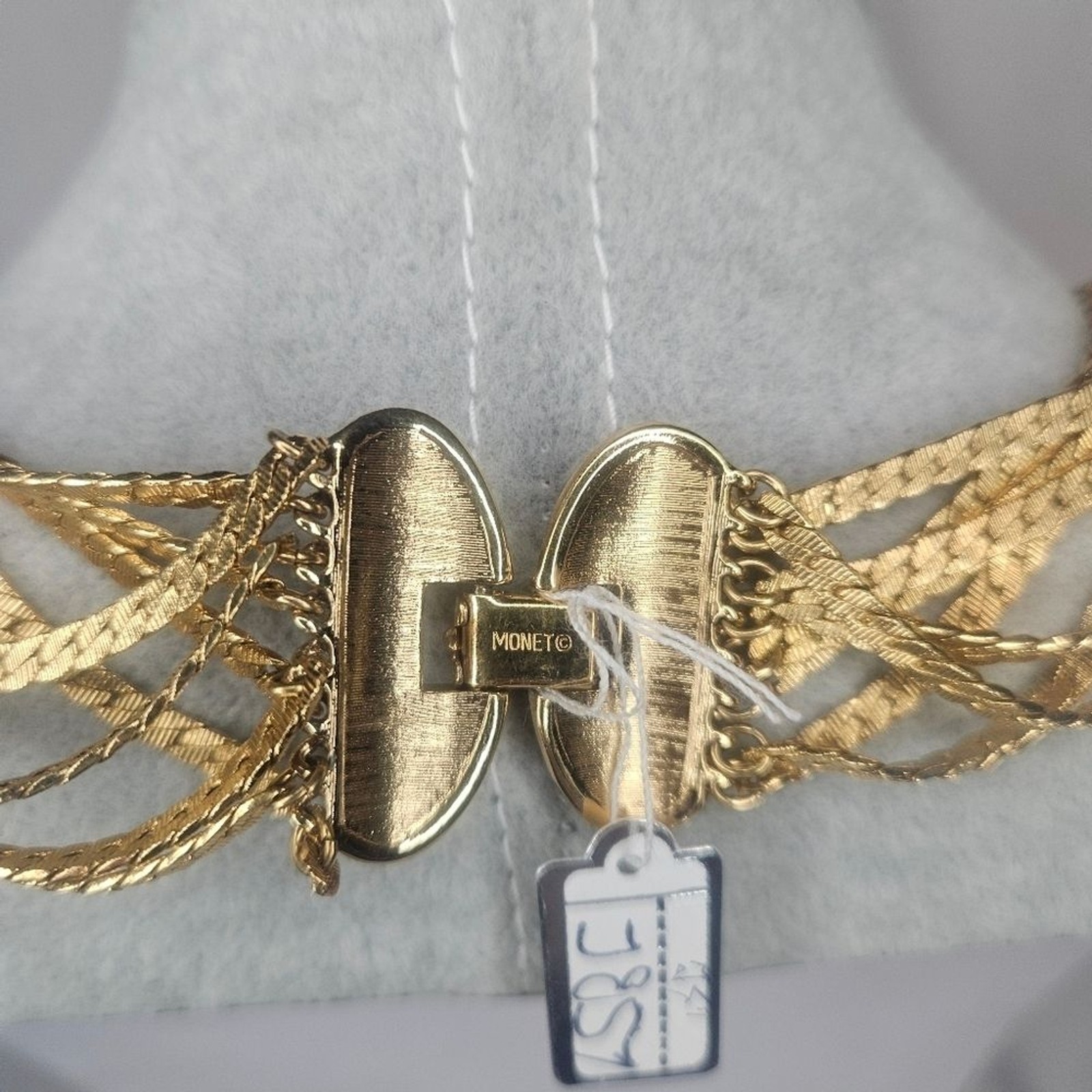 Vintage Monet Brushed Gold Tone 8 Strand Chain Necklace EUC 27″ – 34″ 60s-80s
