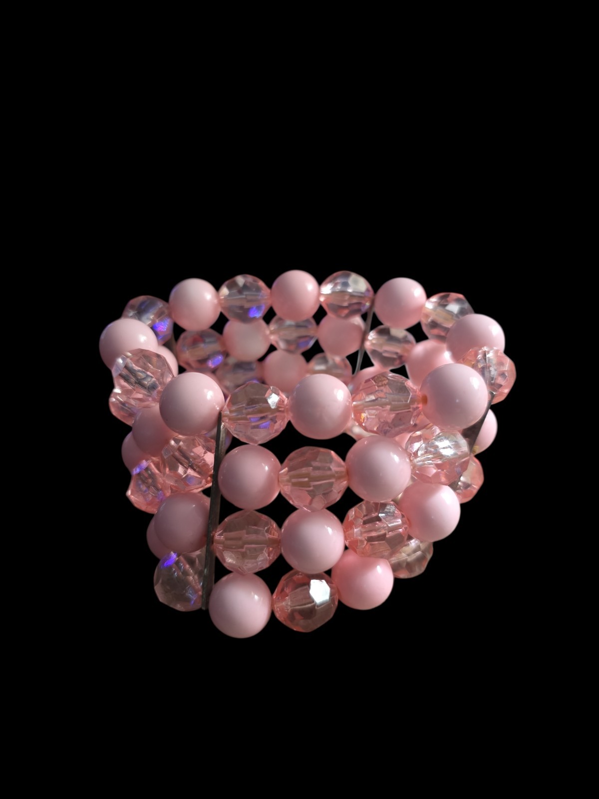 Vintage Pink Four Row Beaded Stretch Bracelet Retro 50’s