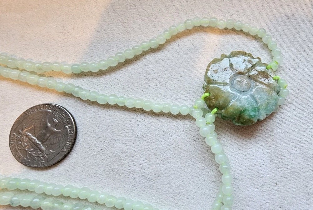 Certified Burma Grade A Jadeite Flower Pendant Green Bead Necklace