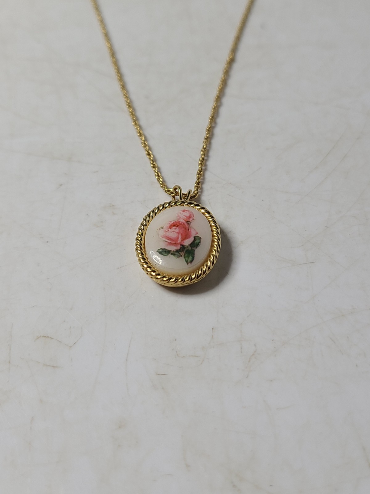 Vintage Signed Trifari 3/4 Inch Flower Pendant & 18″ Chain Both Marked