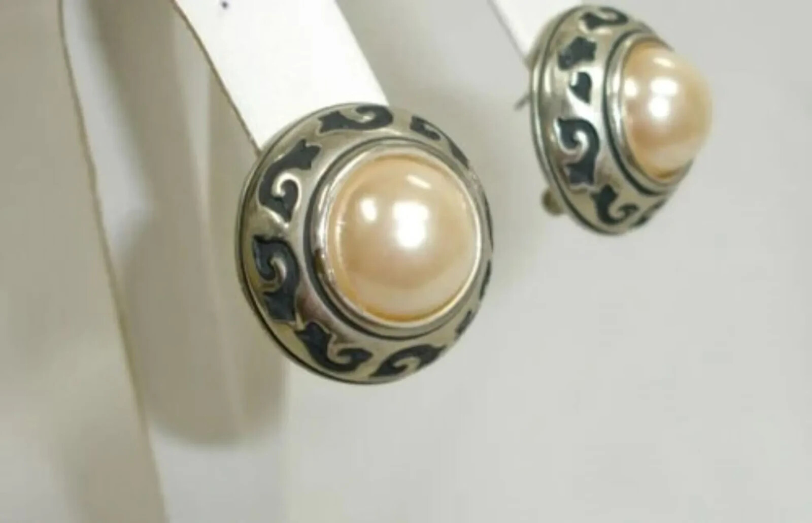 Faux Pearl Sterling Pierced Earrings – Marked Designer © DP Daniel H Pendersen