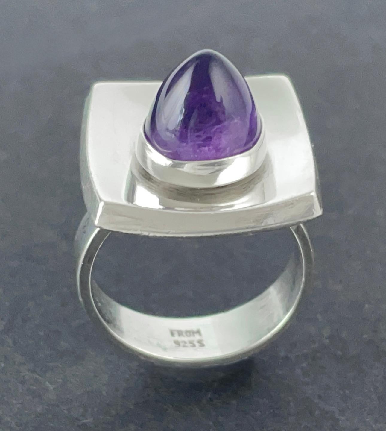 VINTAGE NEILS ERIK NE FROM STERLING SILVER AMETHYST RING DANISH MODERNIST SZ N