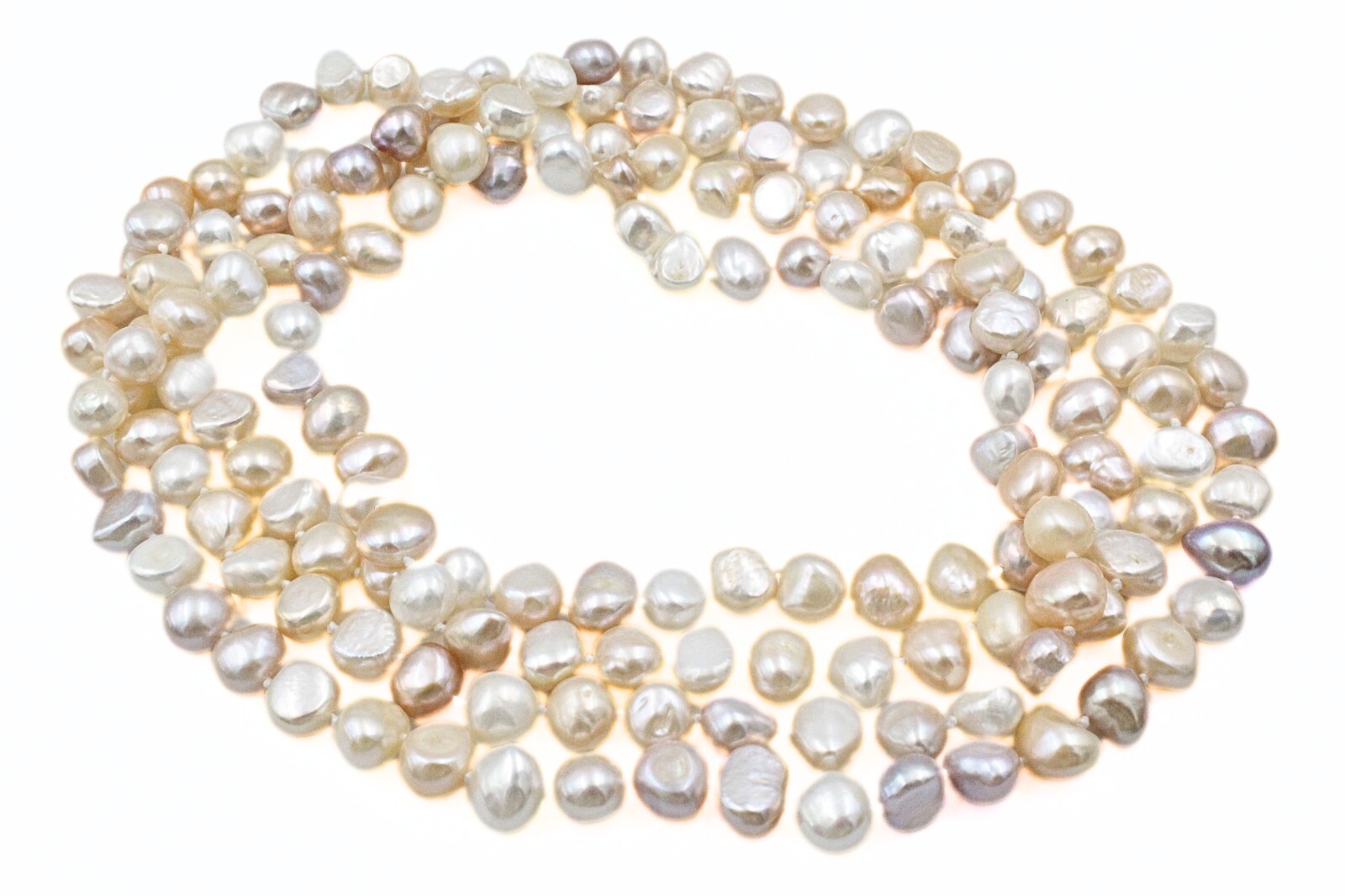 Champagne Pastel Hand Knotted Keshi Freshwater Pearl Flapper HSN Necklace