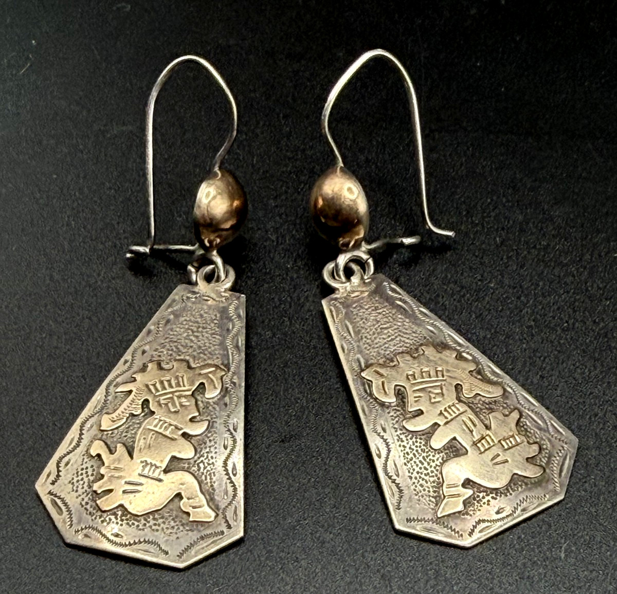 Vintage Guatemala 900 Silver Earrings. Tribal. Hand Made. Authentic.