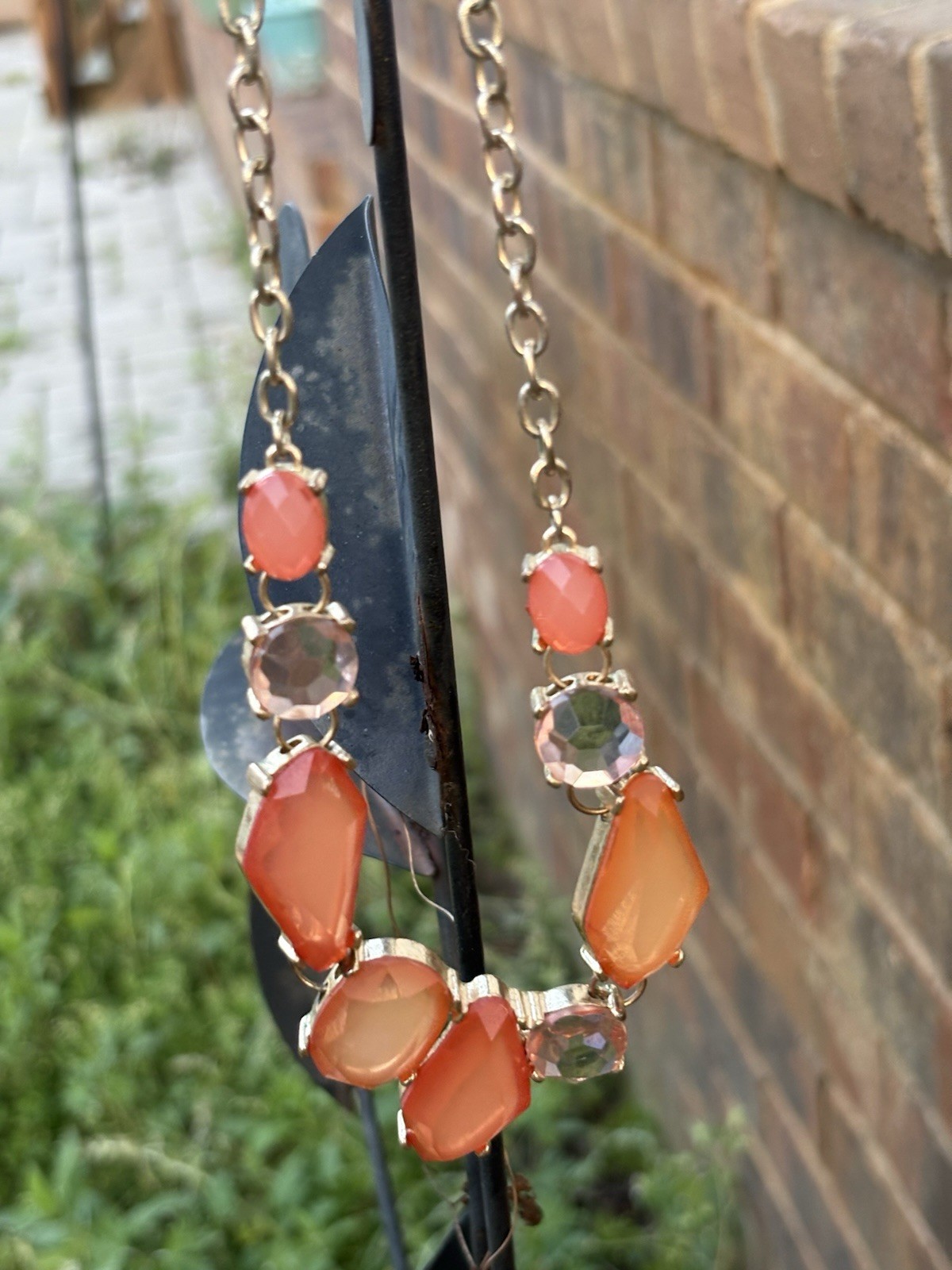 Art Nouveau Vintage Orange Cascading Necklace Different Shapes Artsy