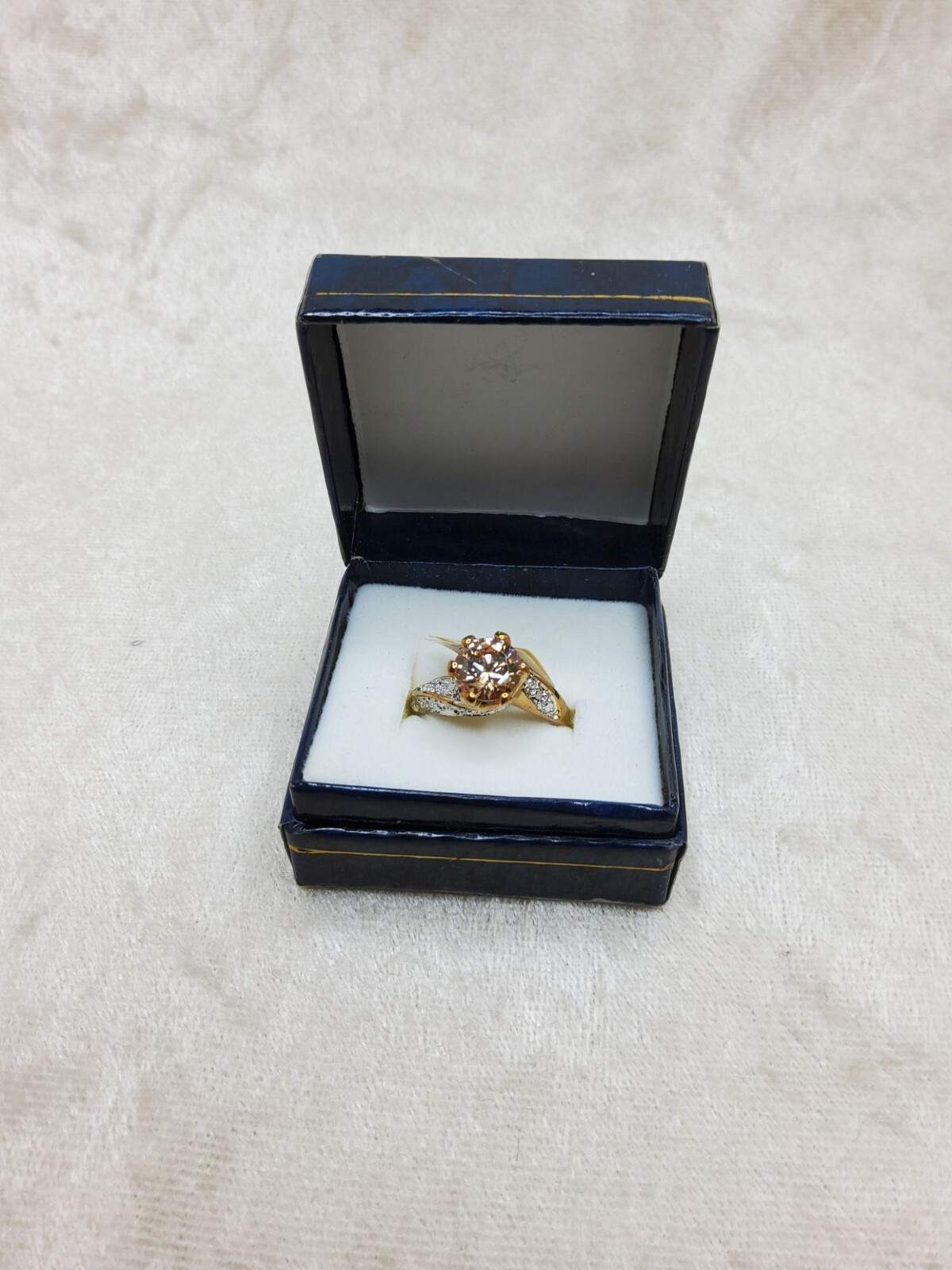 vintage kas 14kt gold plated champagne,white cz ring size 7, NOS