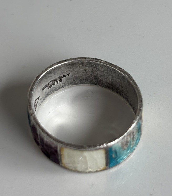 SIAM 925 Sterling Silver Vintage Blue Purple Enamel Band Ring Sz 7 Native