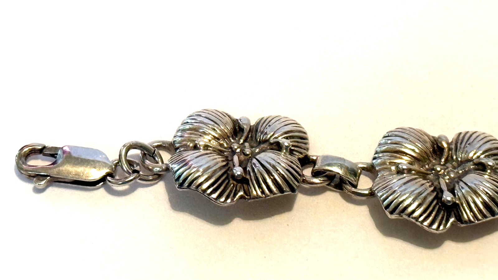 Carol Felley Sterling Silver Flower Link Bracelet 7.25 in Vintage 1988