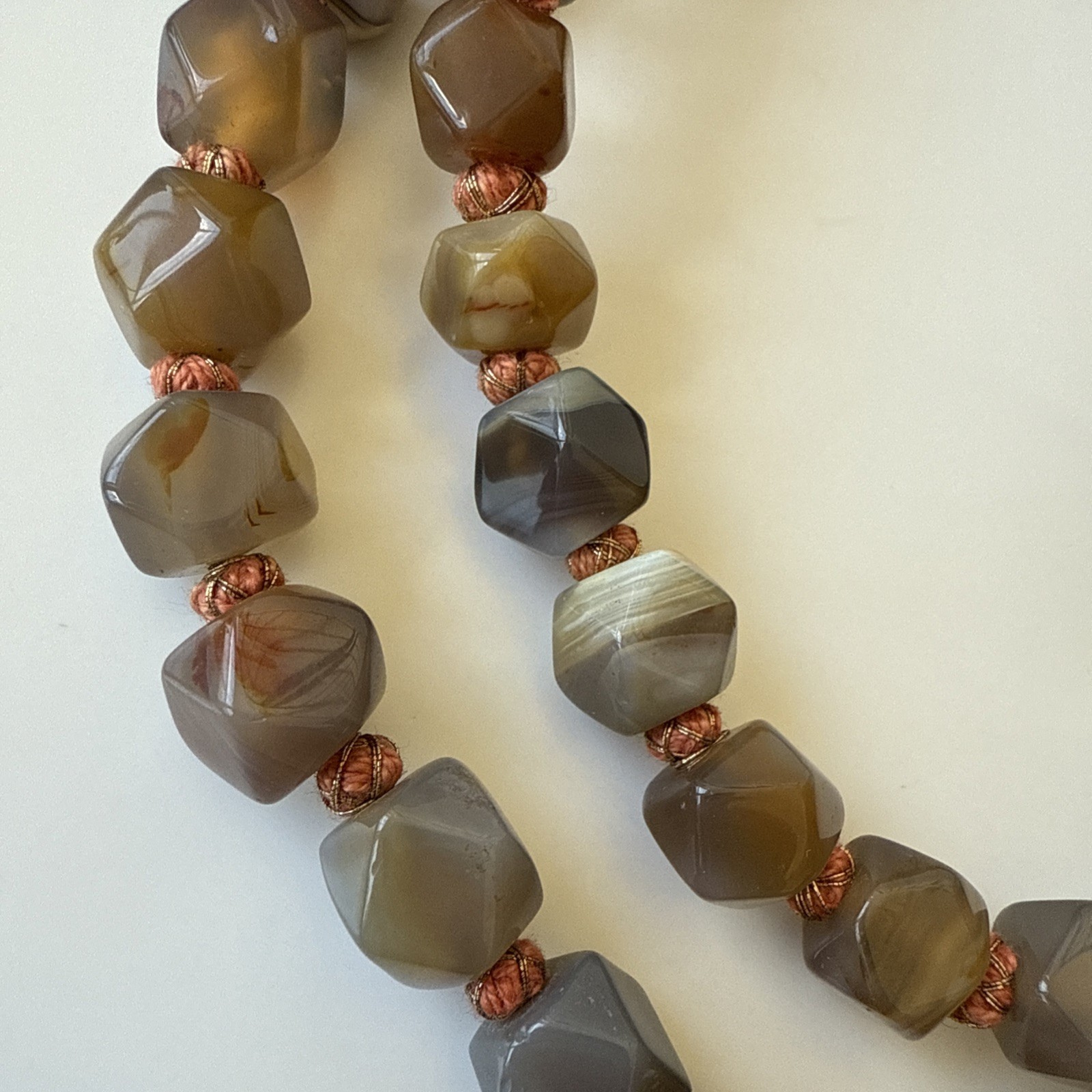 Vtg.Natural Polished Faceted Agate Aventurine Stone Necklace Stunning -30”