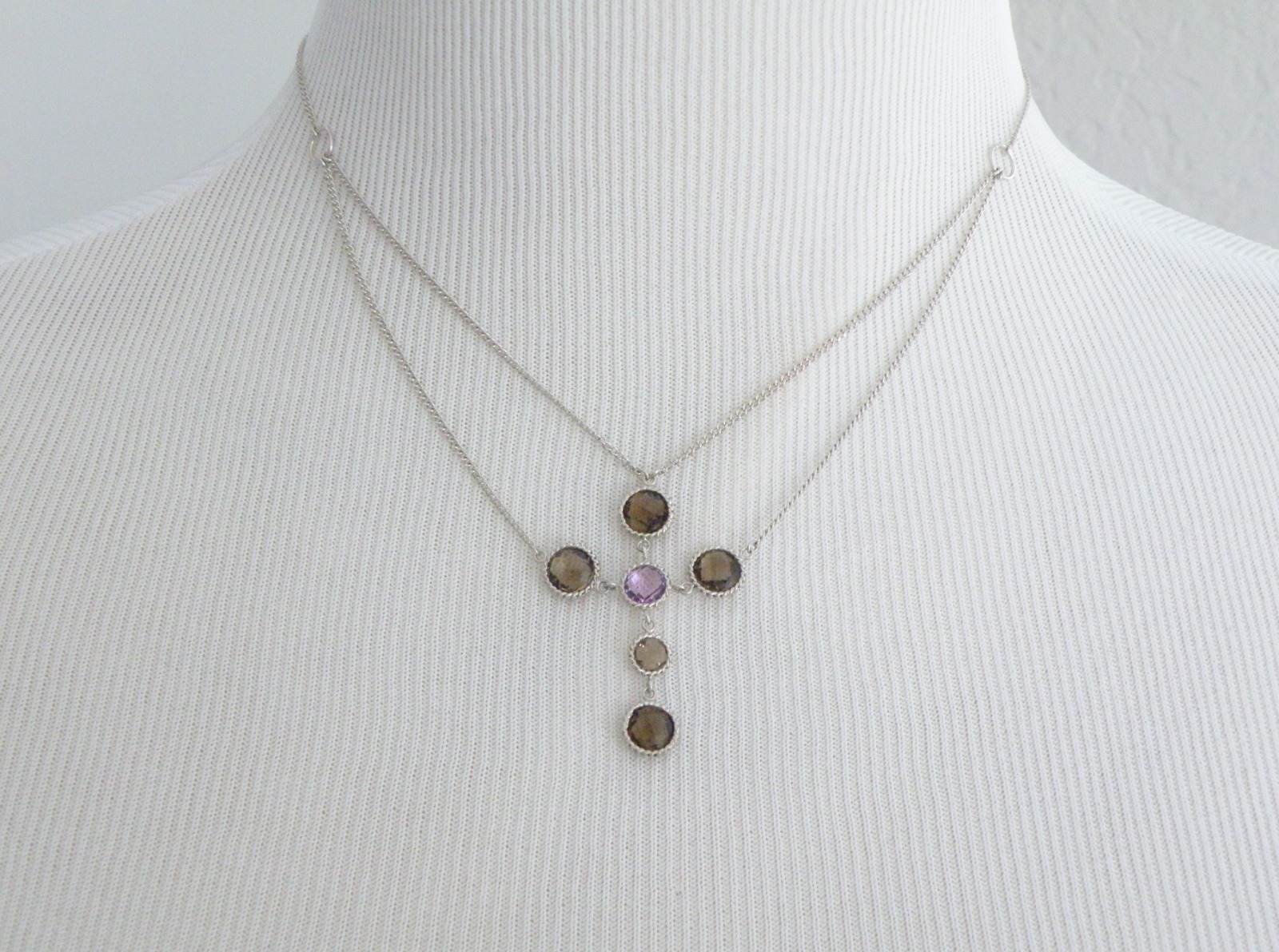 Vintage Sterling Silver 925 Natural Amethyst Lavalier Choker Necklace 16″