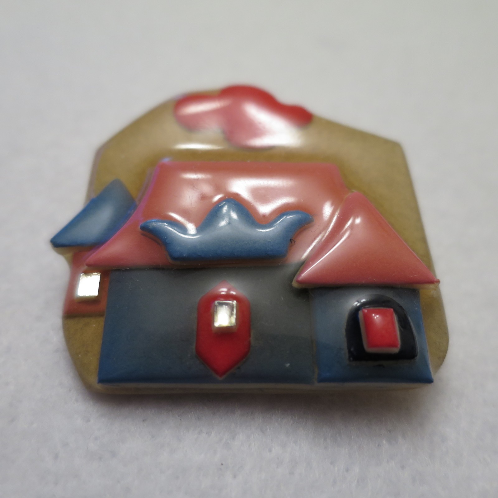 Lot of 2 Lucinda House Pins City Buildings Pink Blue Brown Moon Cloud Sunset VTG
